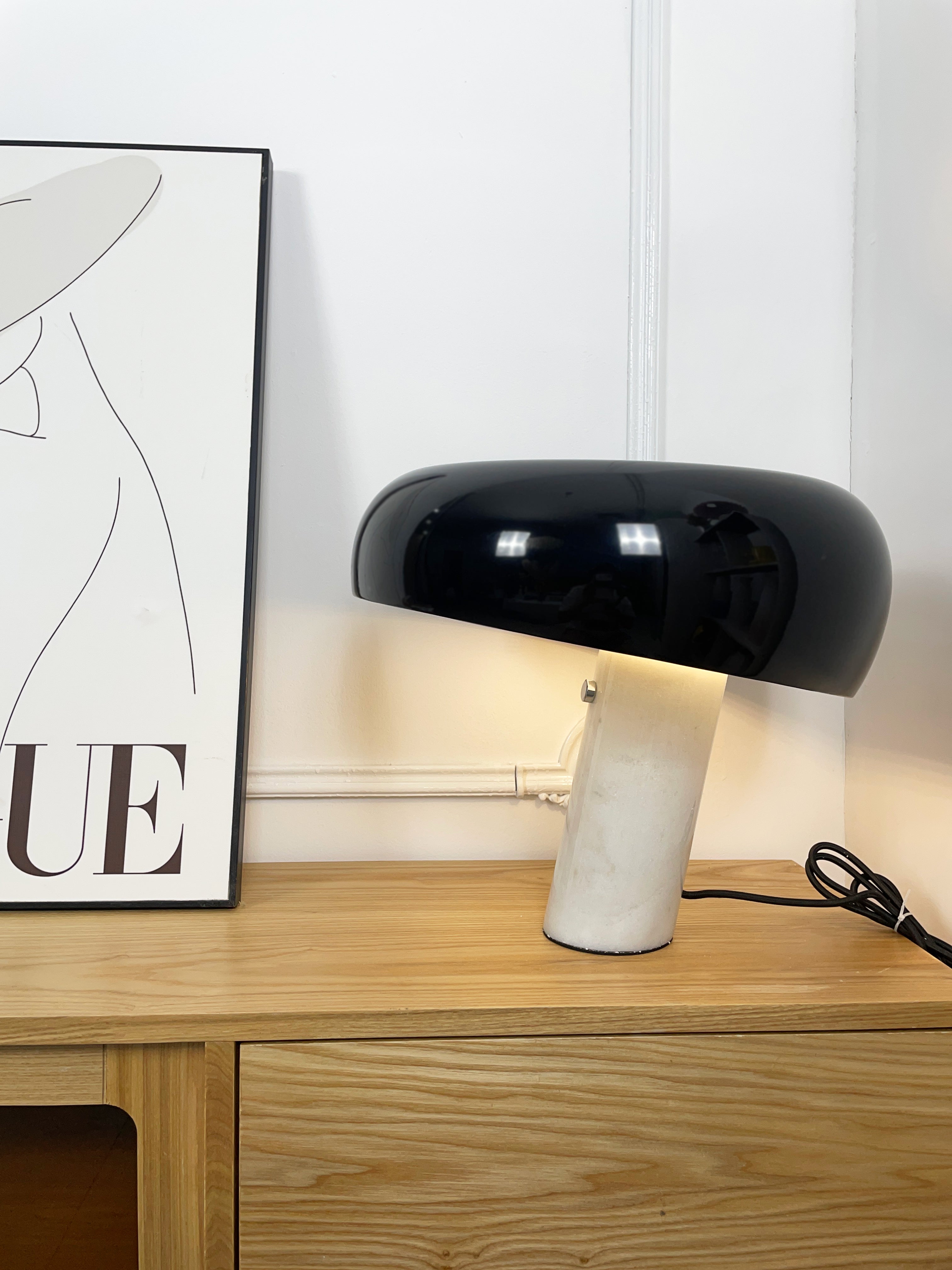 Marmo Italian Carrara Marble Table Lamp with Glazed Metal Reflector