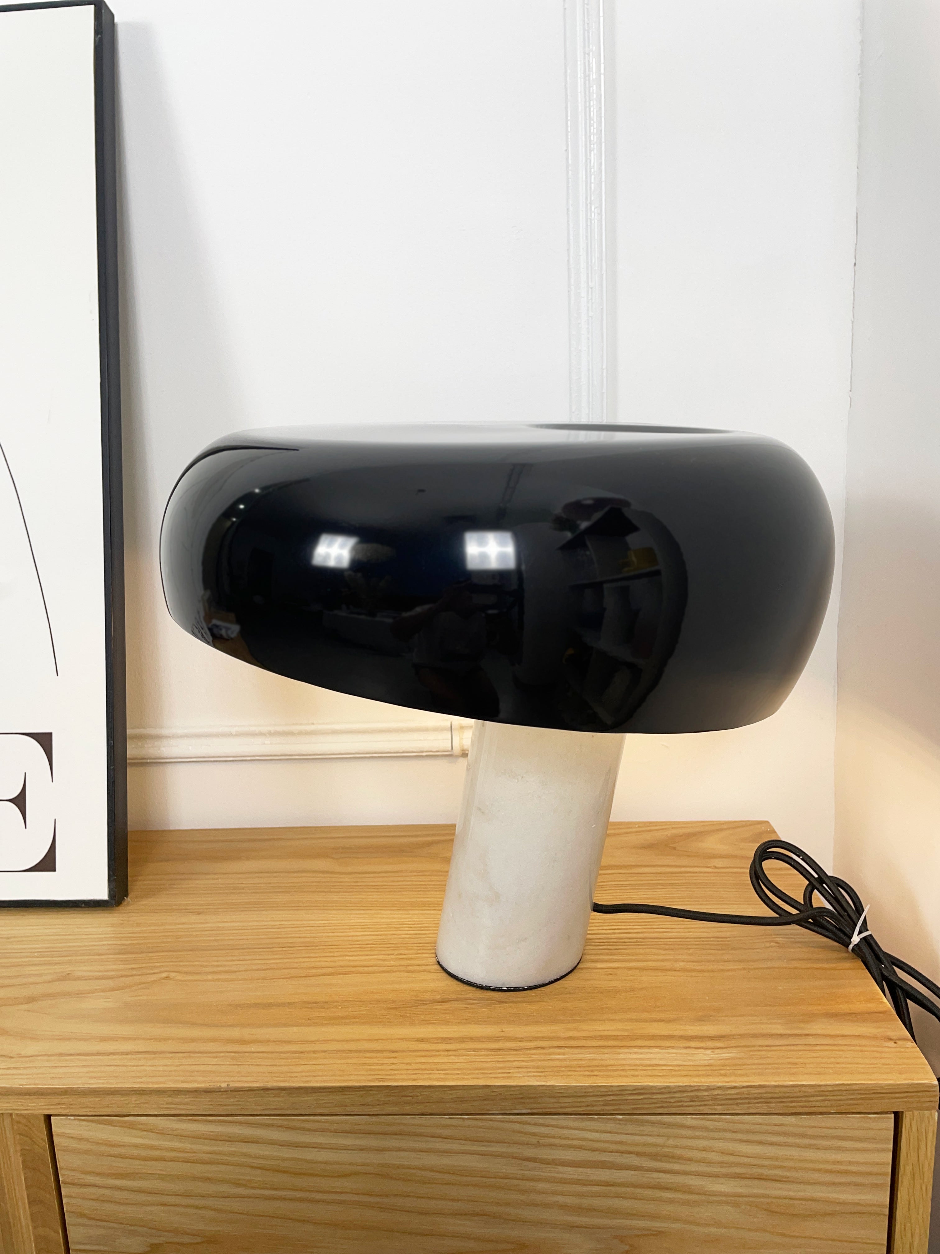Marmo Italian Carrara Marble Table Lamp with Glazed Metal Reflector