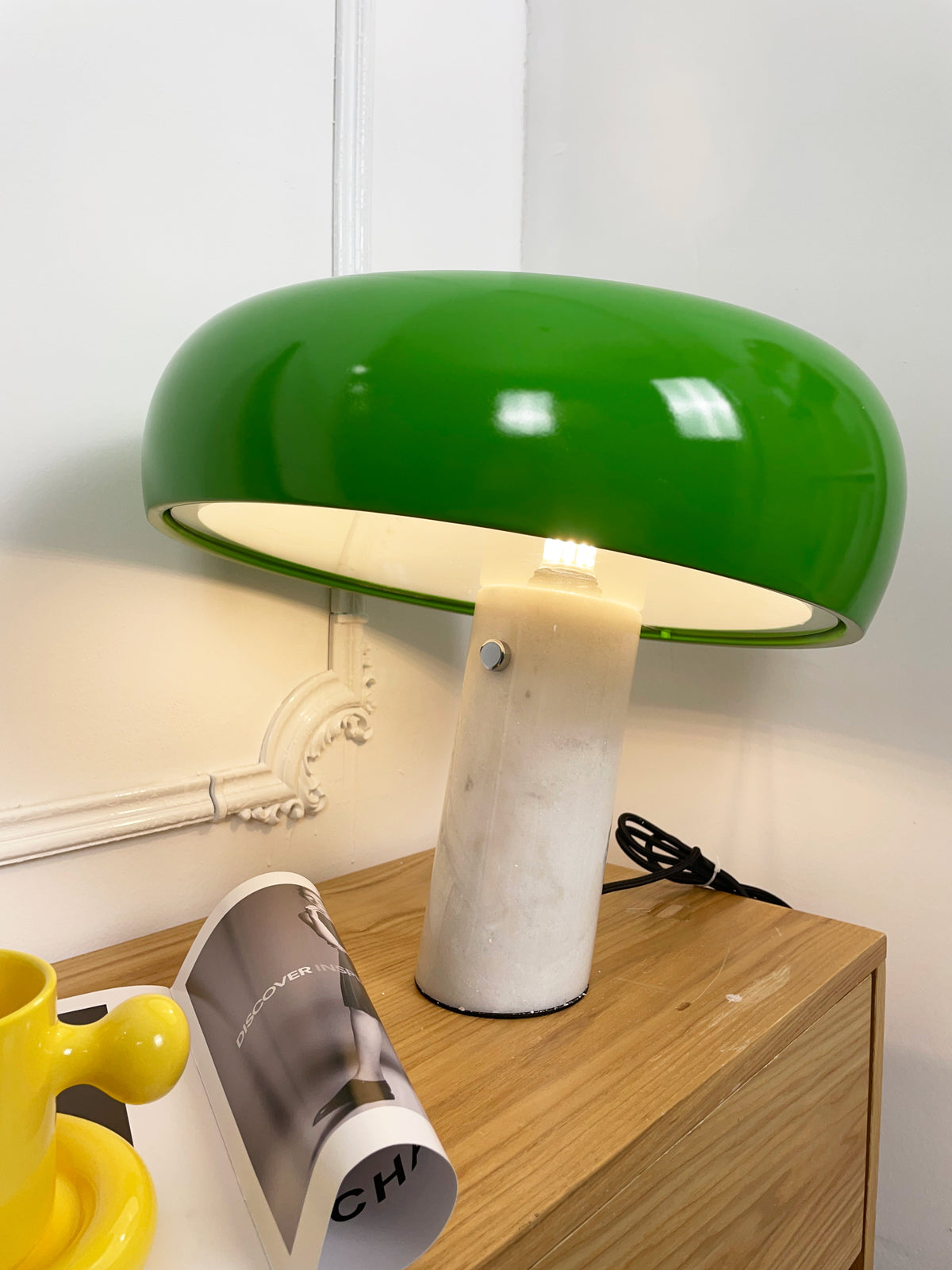 Marmo Italian Carrara Marble Table Lamp with Glazed Metal Reflector