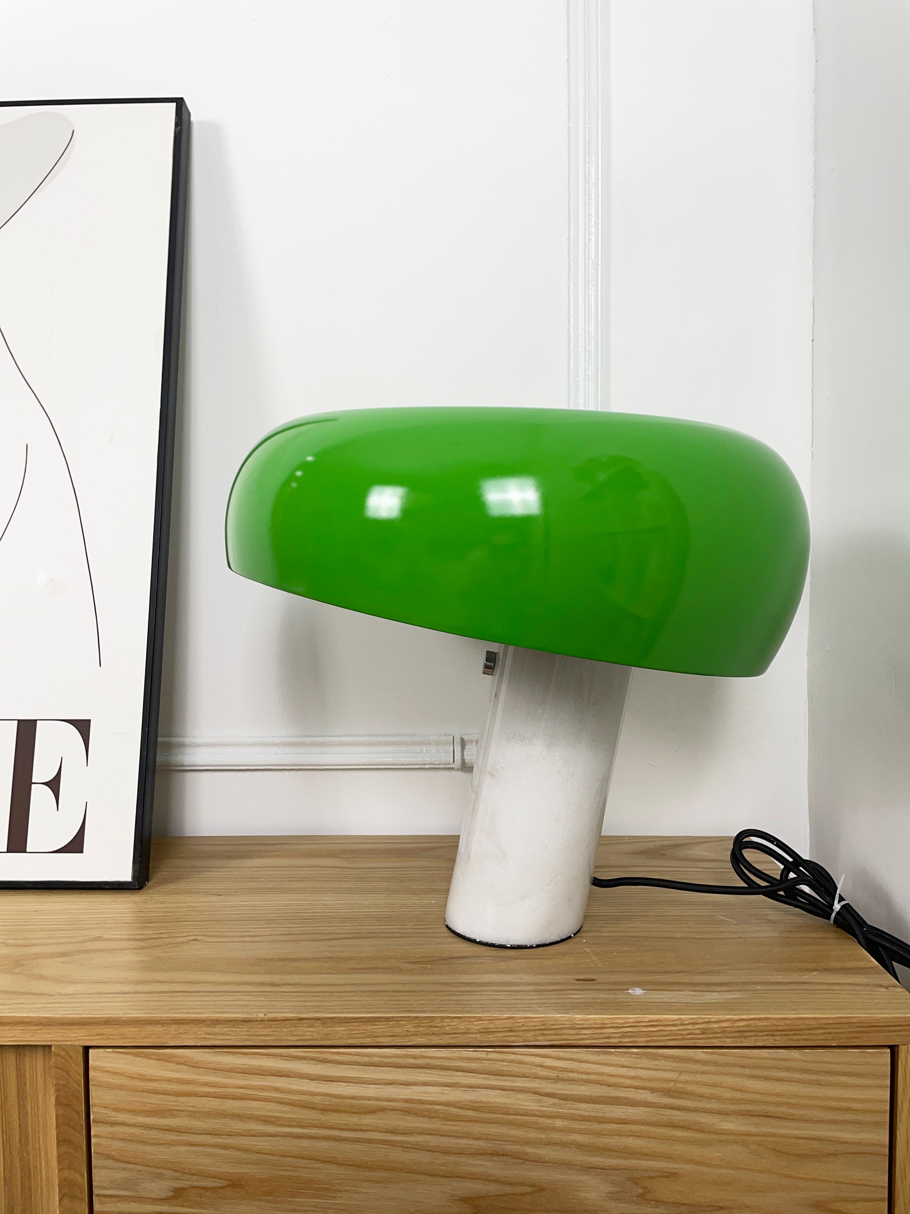Marmo Italian Carrara Marble Table Lamp with Glazed Metal Reflector