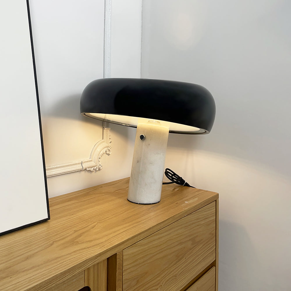 Marmo Italian Carrara Marble Table Lamp with Glazed Metal Reflector