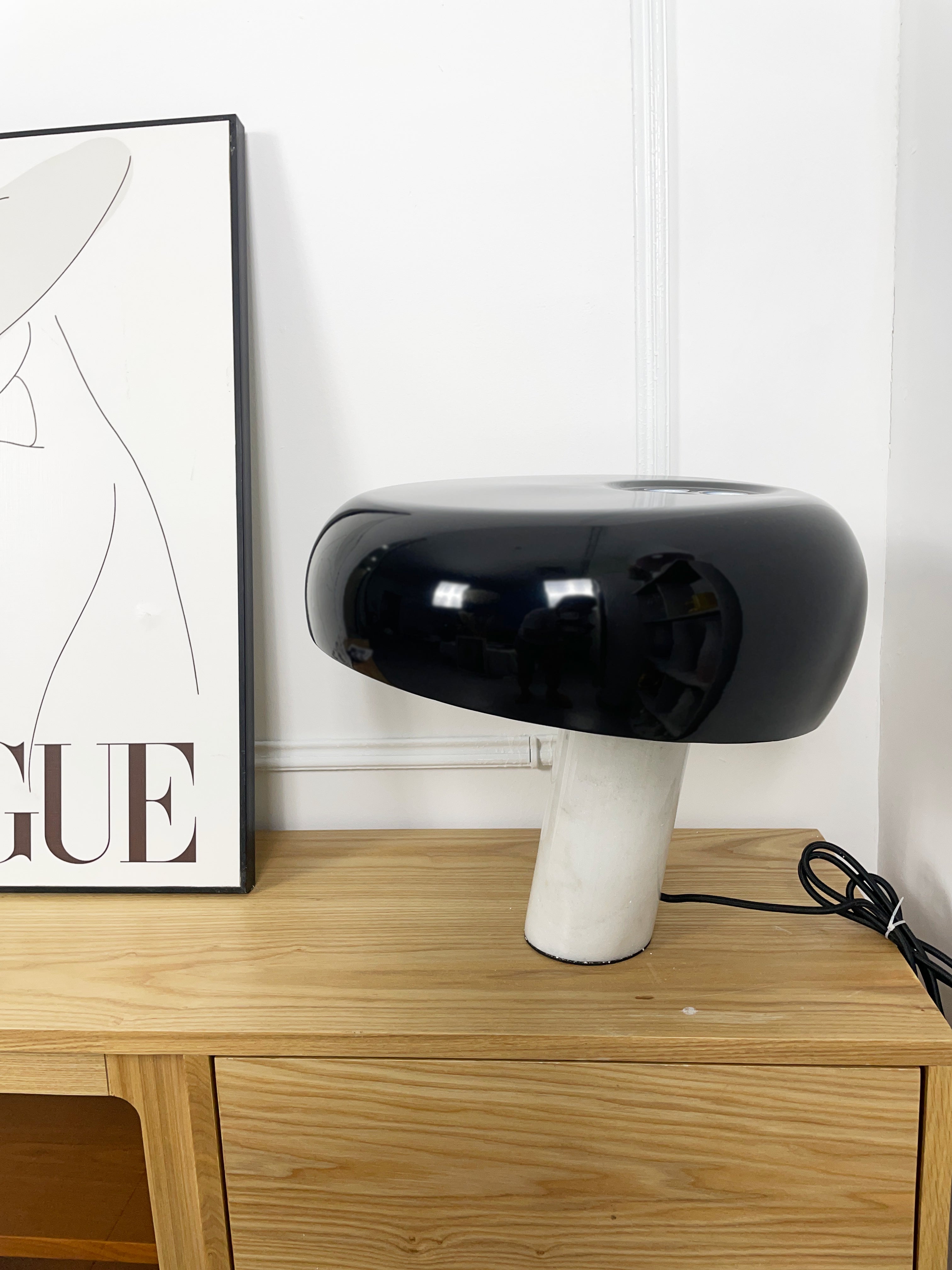 Marmo Italian Carrara Marble Table Lamp with Glazed Metal Reflector