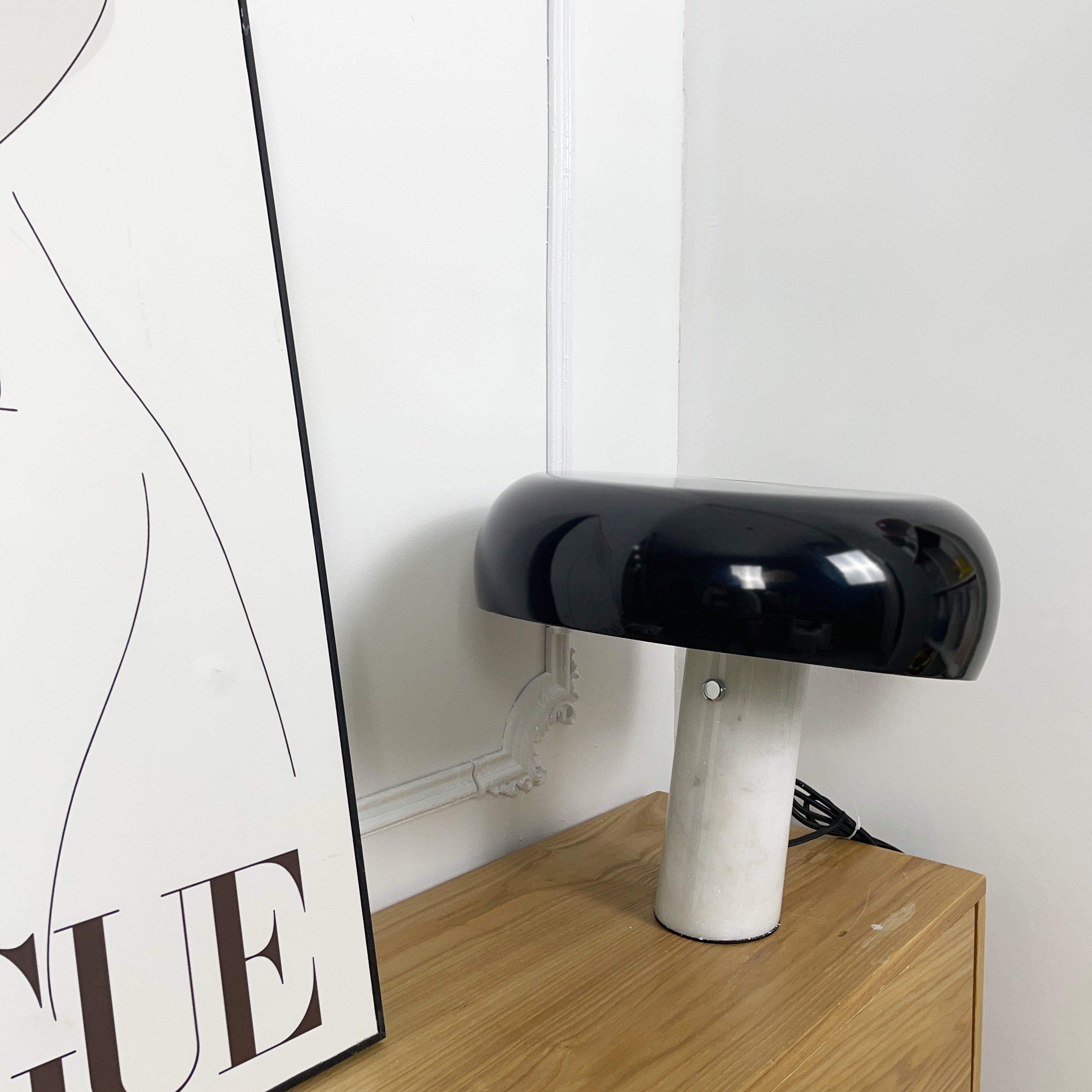 Marmo Italian Carrara Marble Table Lamp with Glazed Metal Reflector