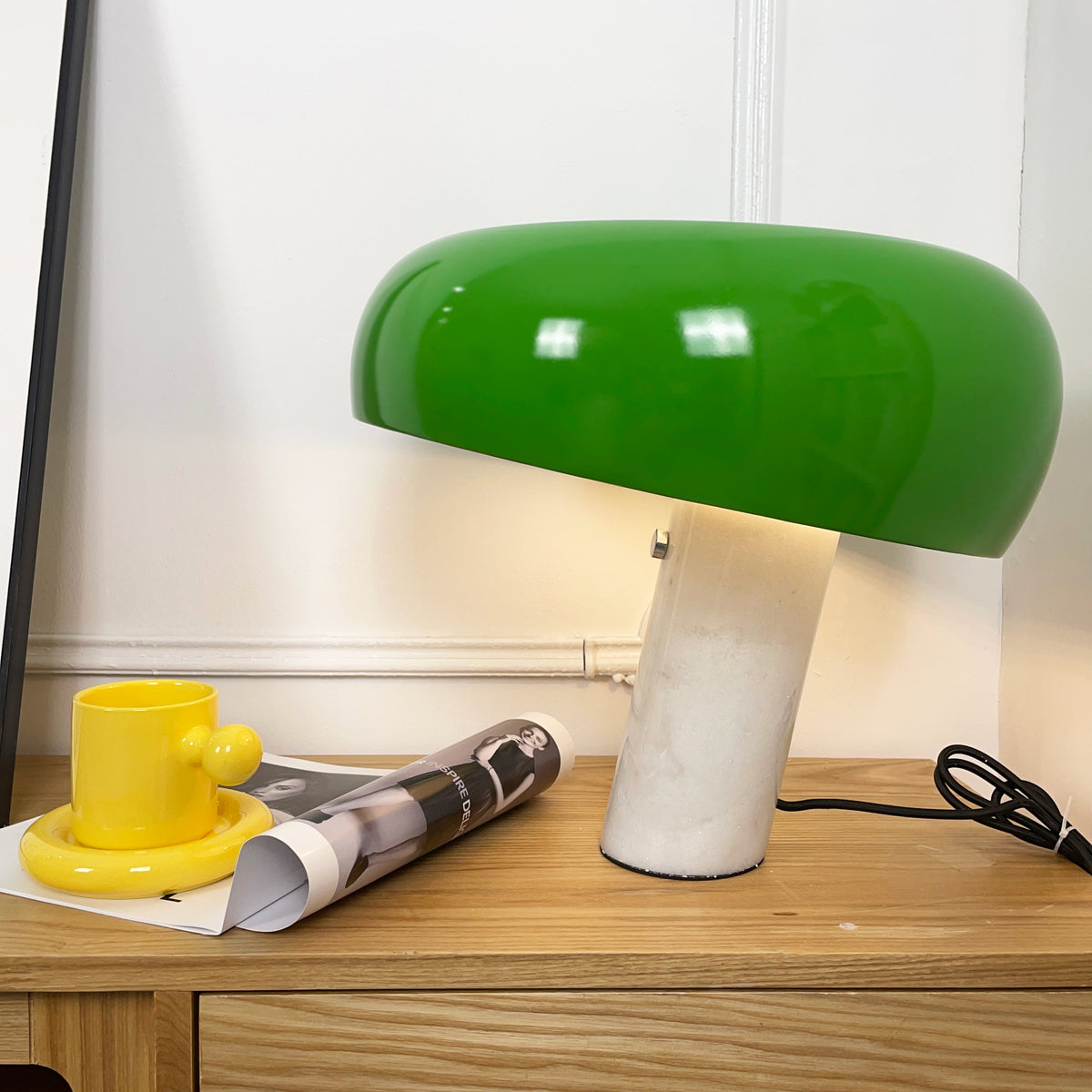 Marmo Italian Carrara Marble Table Lamp with Glazed Metal Reflector