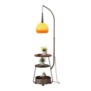 Amara Arc Floor Lamp with Wood Shelves and Storage for Living Room