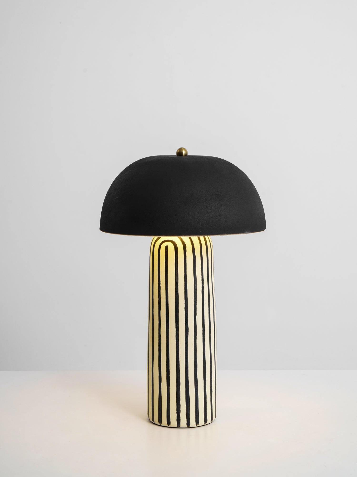 Tessa Striped Ceramic Table Lamp with Black Dome Shade for Living Room