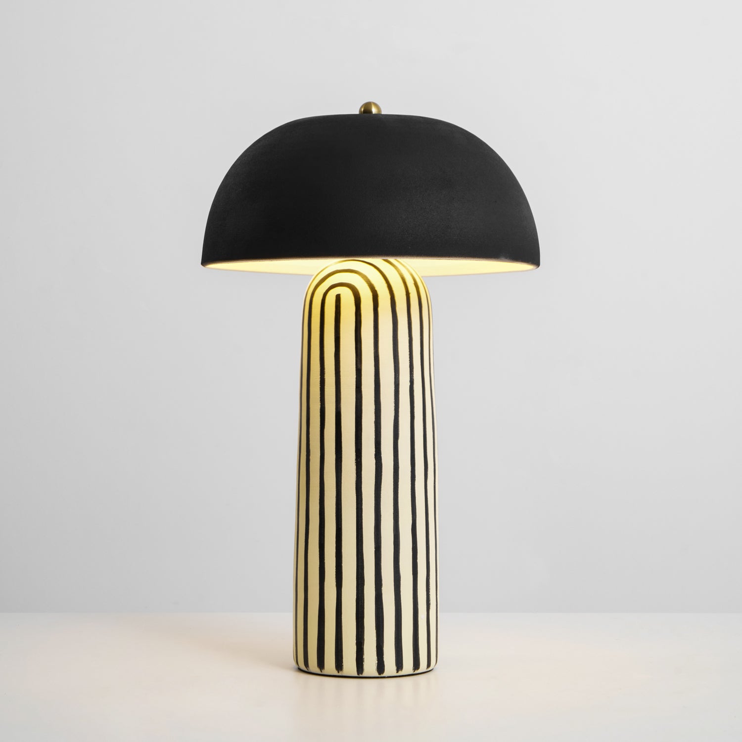 Tessa Striped Ceramic Table Lamp with Black Dome Shade for Living Room