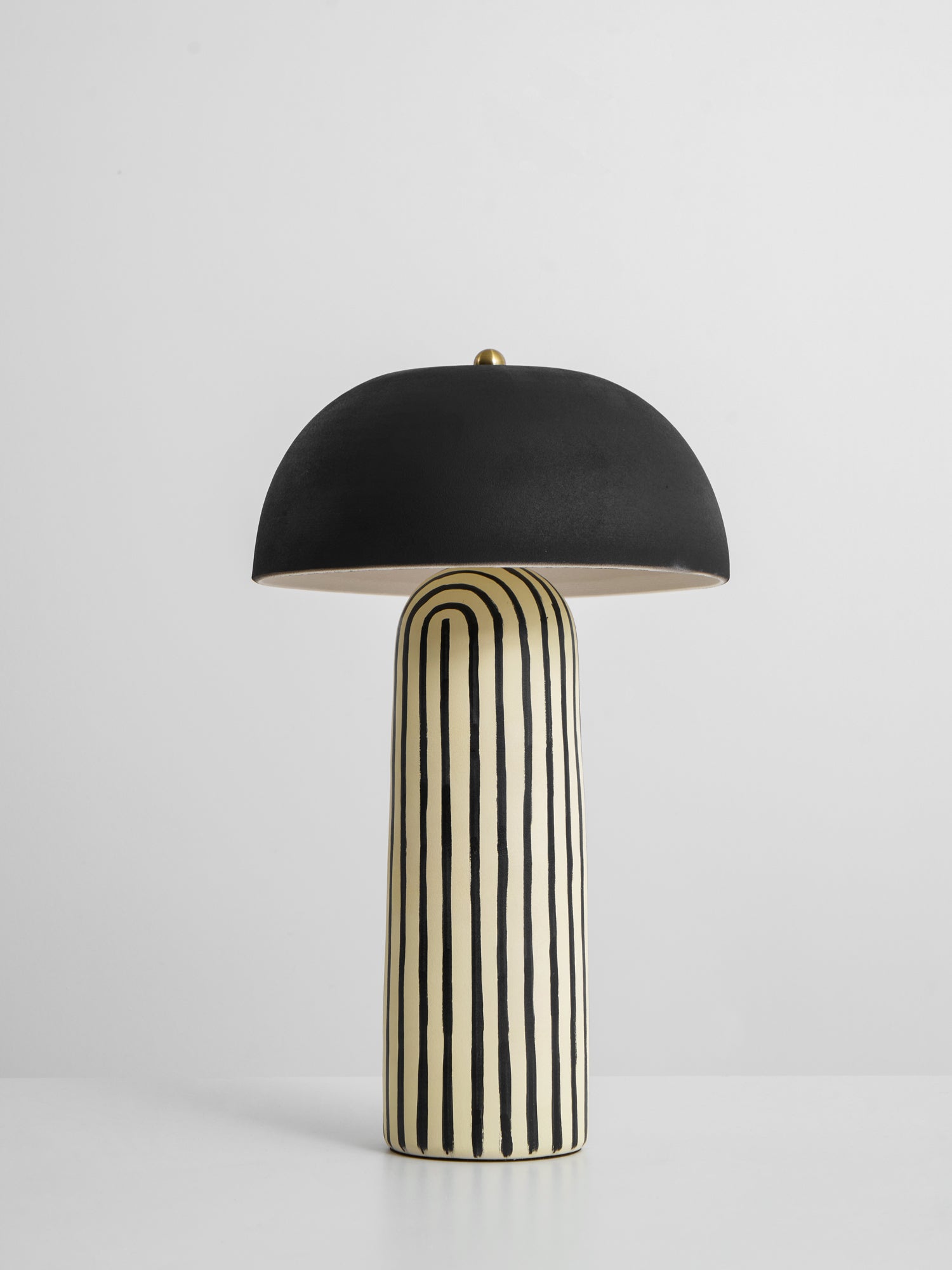 Tessa Striped Ceramic Table Lamp with Black Dome Shade for Living Room
