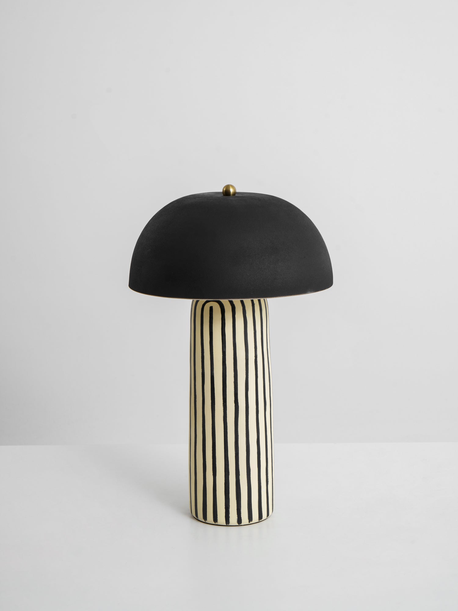 Tessa Striped Ceramic Table Lamp with Black Dome Shade for Living Room