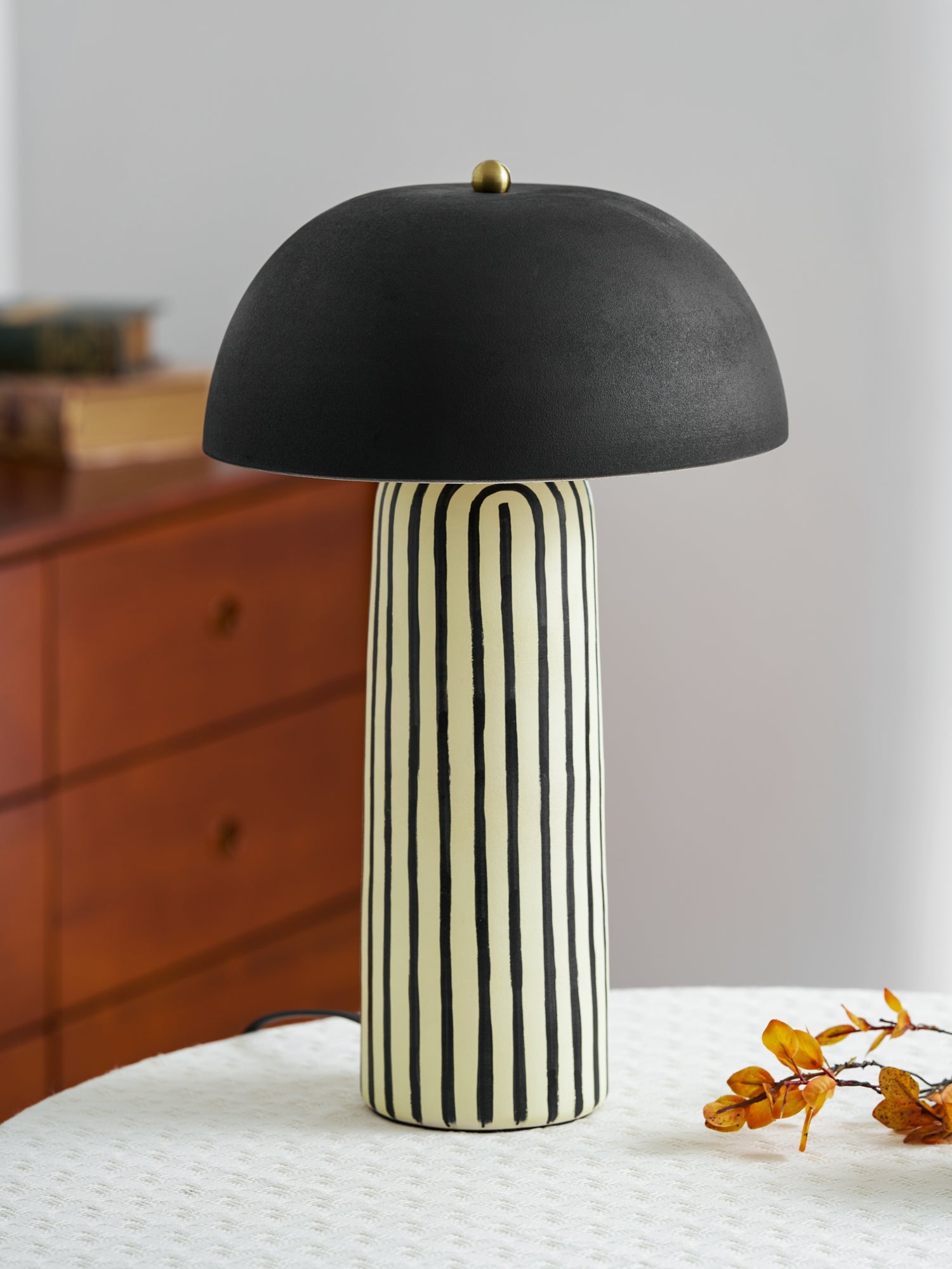 Tessa Striped Ceramic Table Lamp with Black Dome Shade for Living Room
