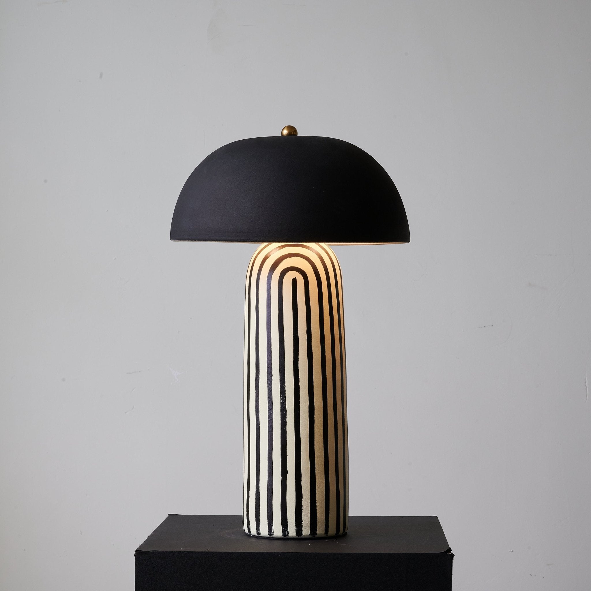 Tessa Striped Ceramic Table Lamp with Black Dome Shade for Living Room