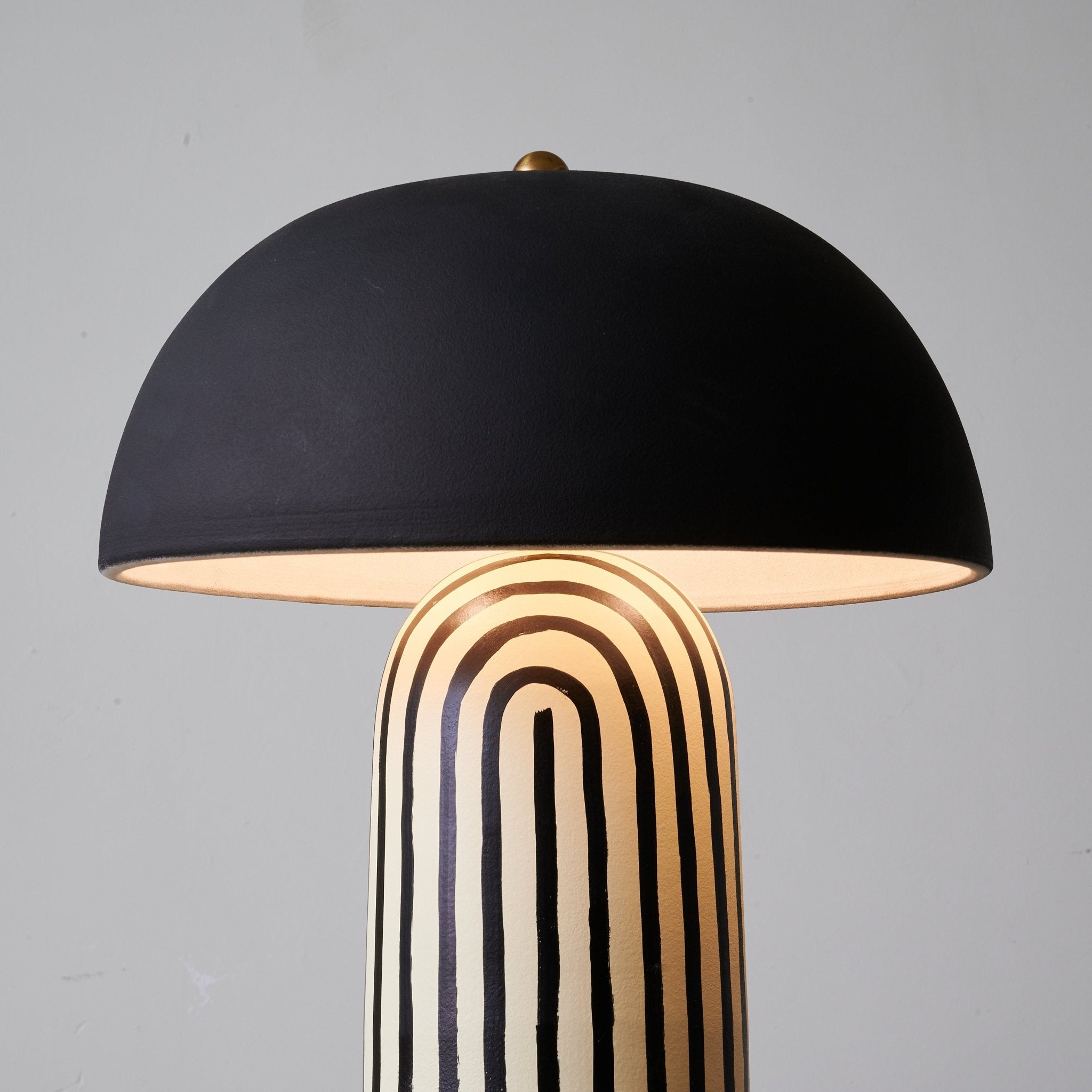 Tessa Striped Ceramic Table Lamp with Black Dome Shade for Living Room