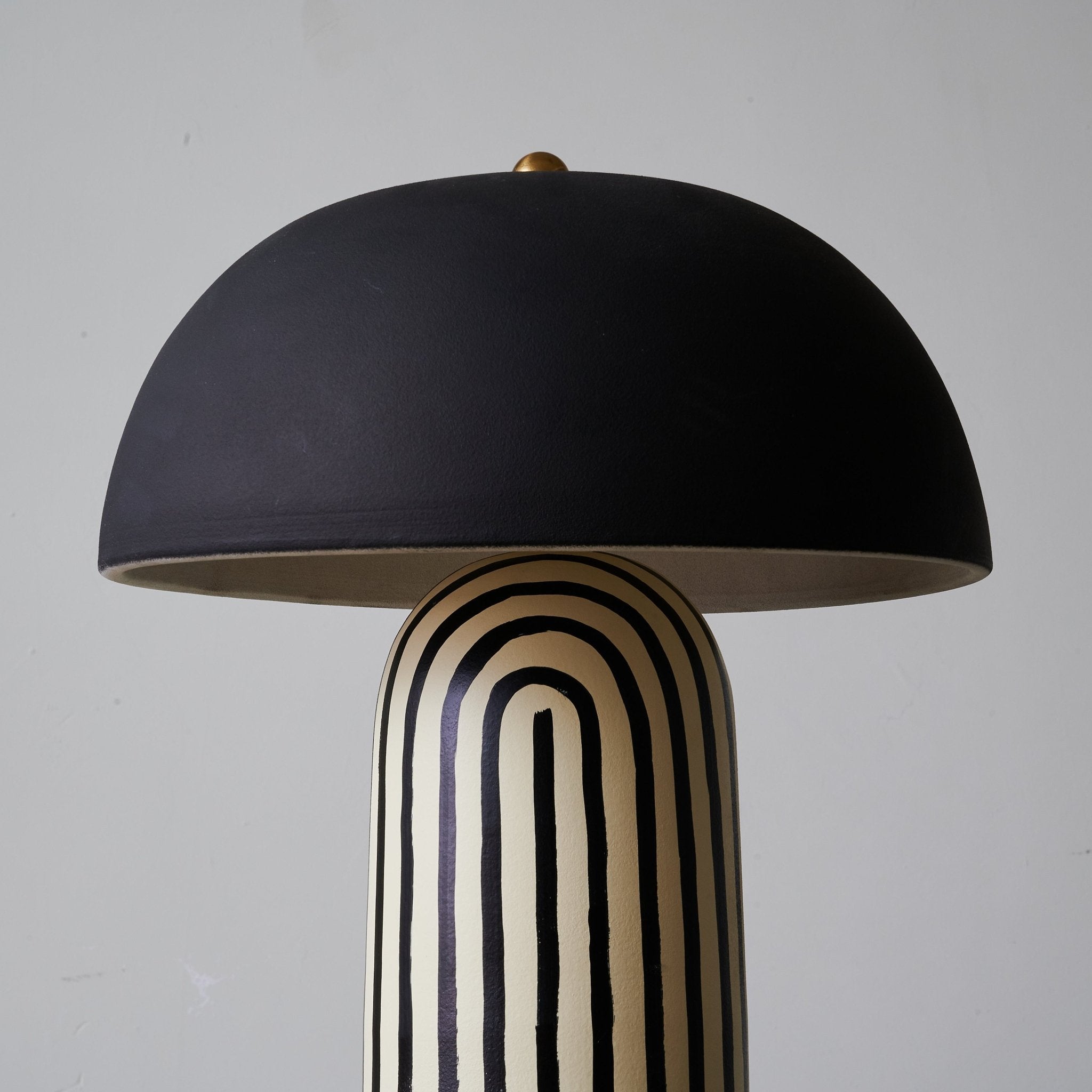 Tessa Striped Ceramic Table Lamp with Black Dome Shade for Living Room