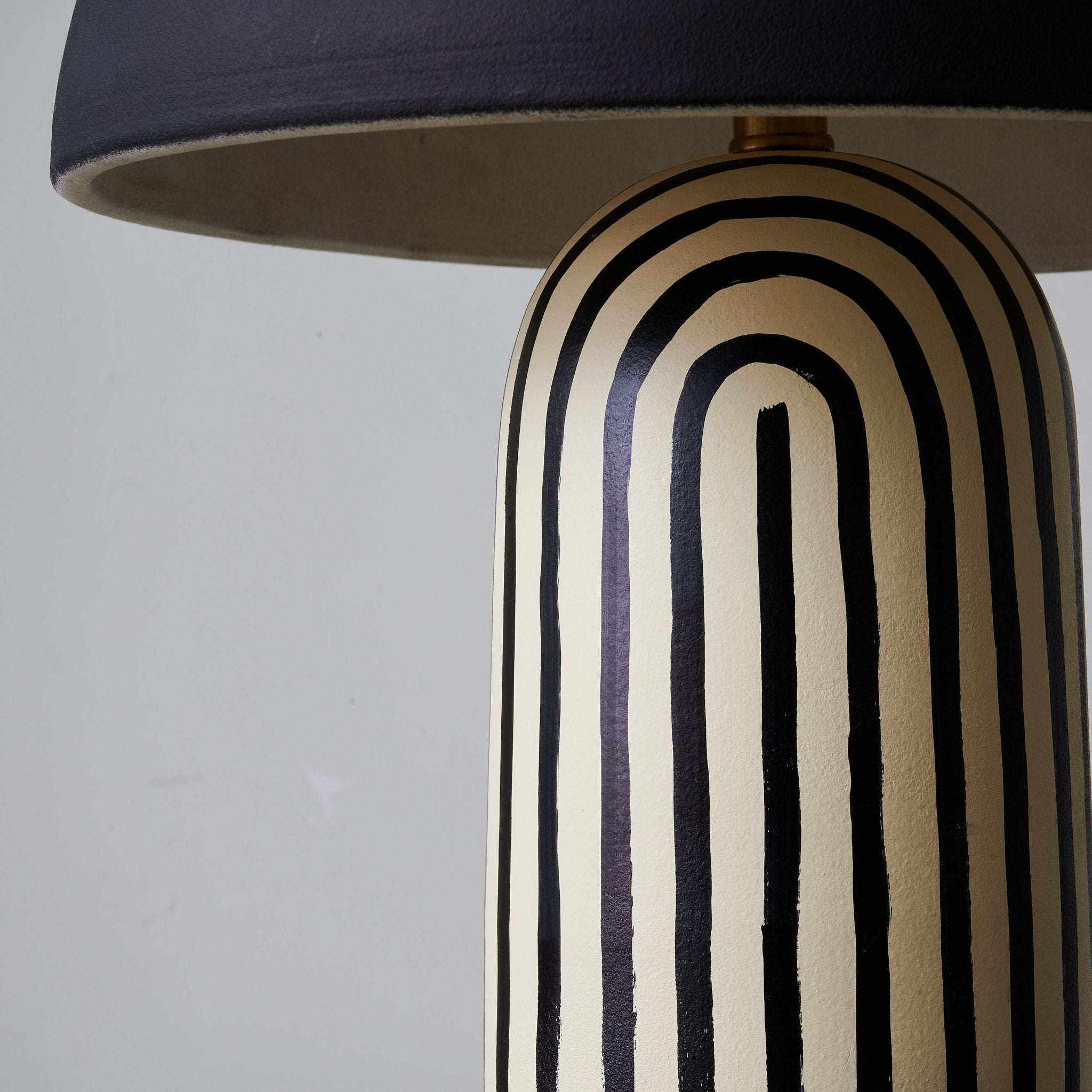 Tessa Striped Ceramic Table Lamp with Black Dome Shade for Living Room