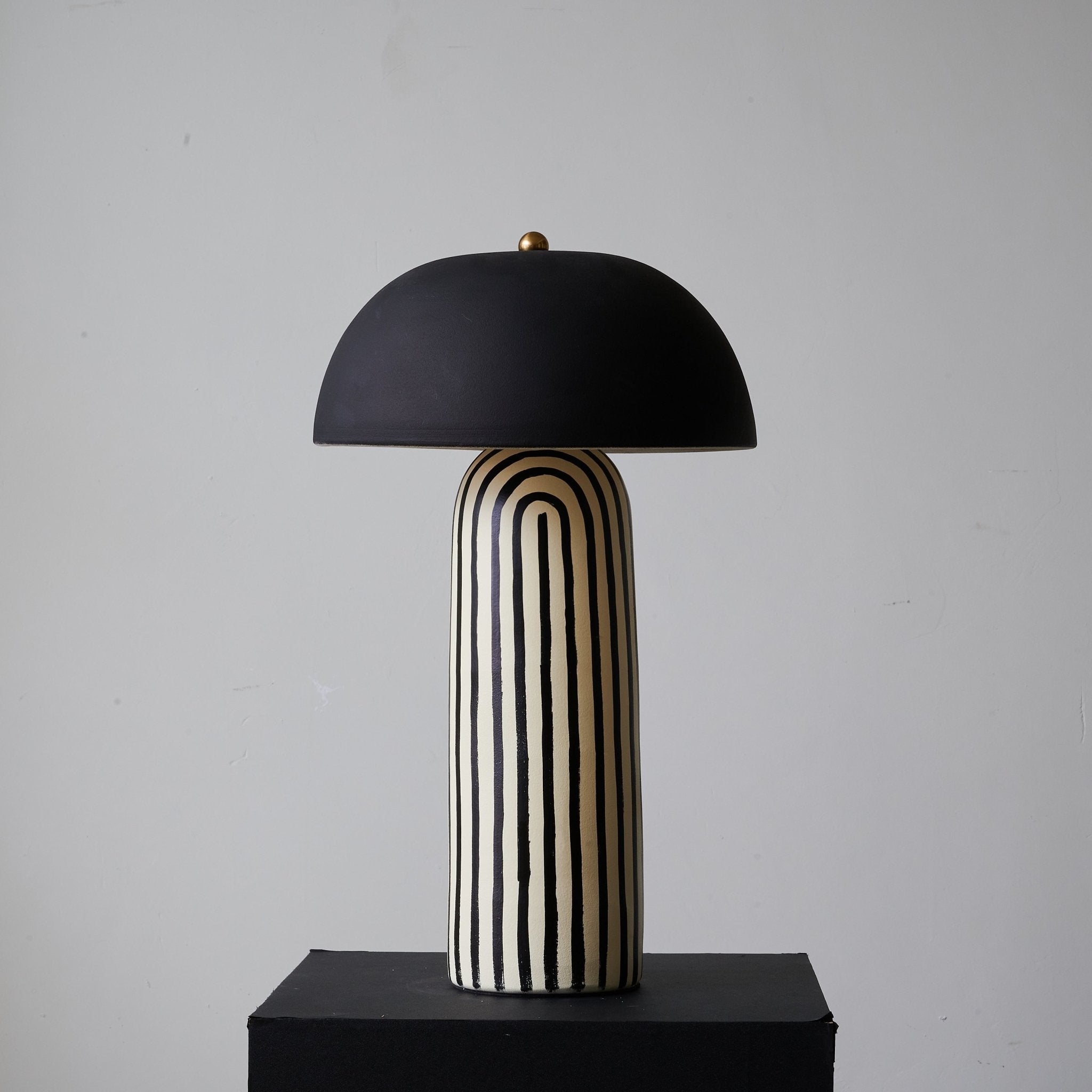 Tessa Striped Ceramic Table Lamp with Black Dome Shade for Living Room