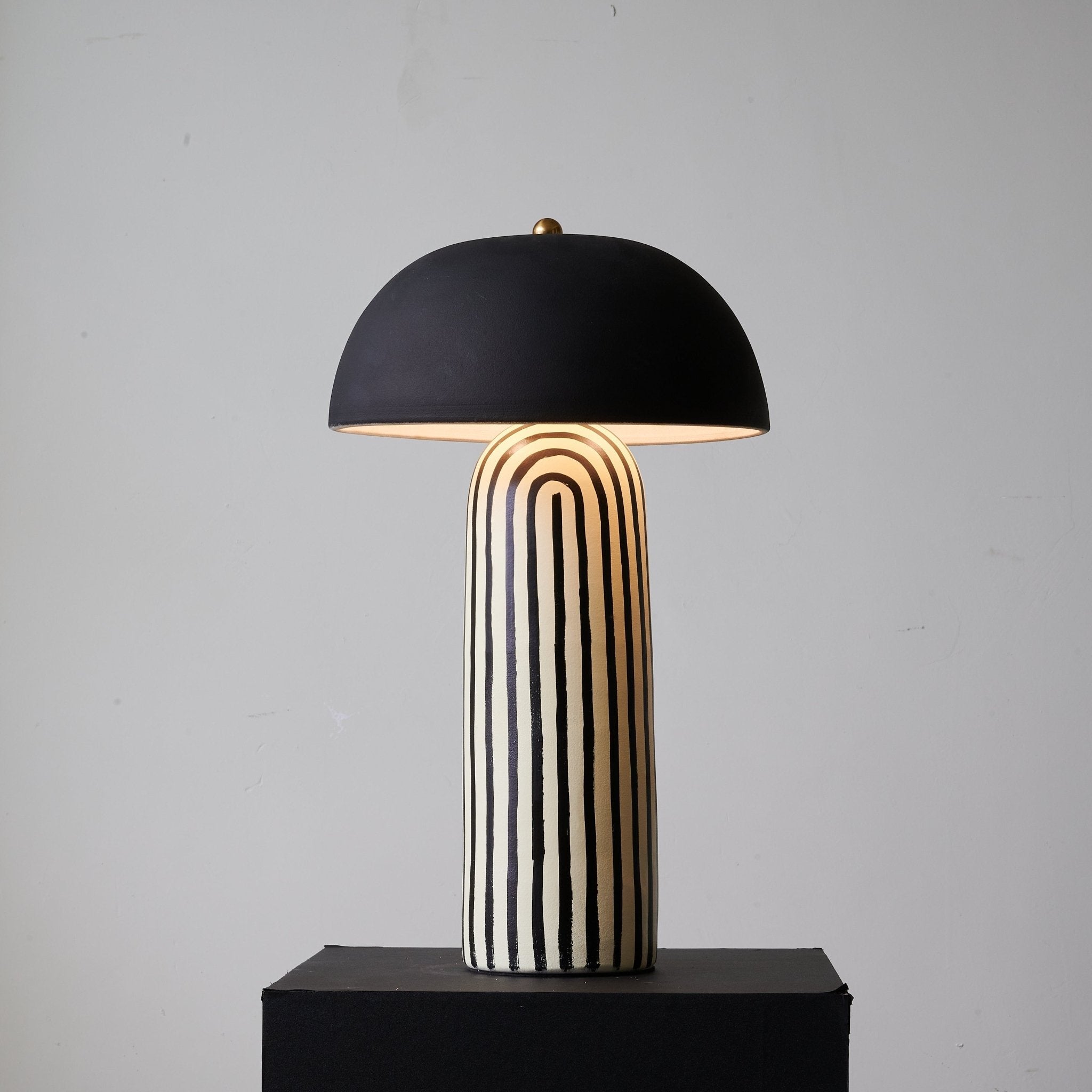 Tessa Striped Ceramic Table Lamp with Black Dome Shade for Living Room