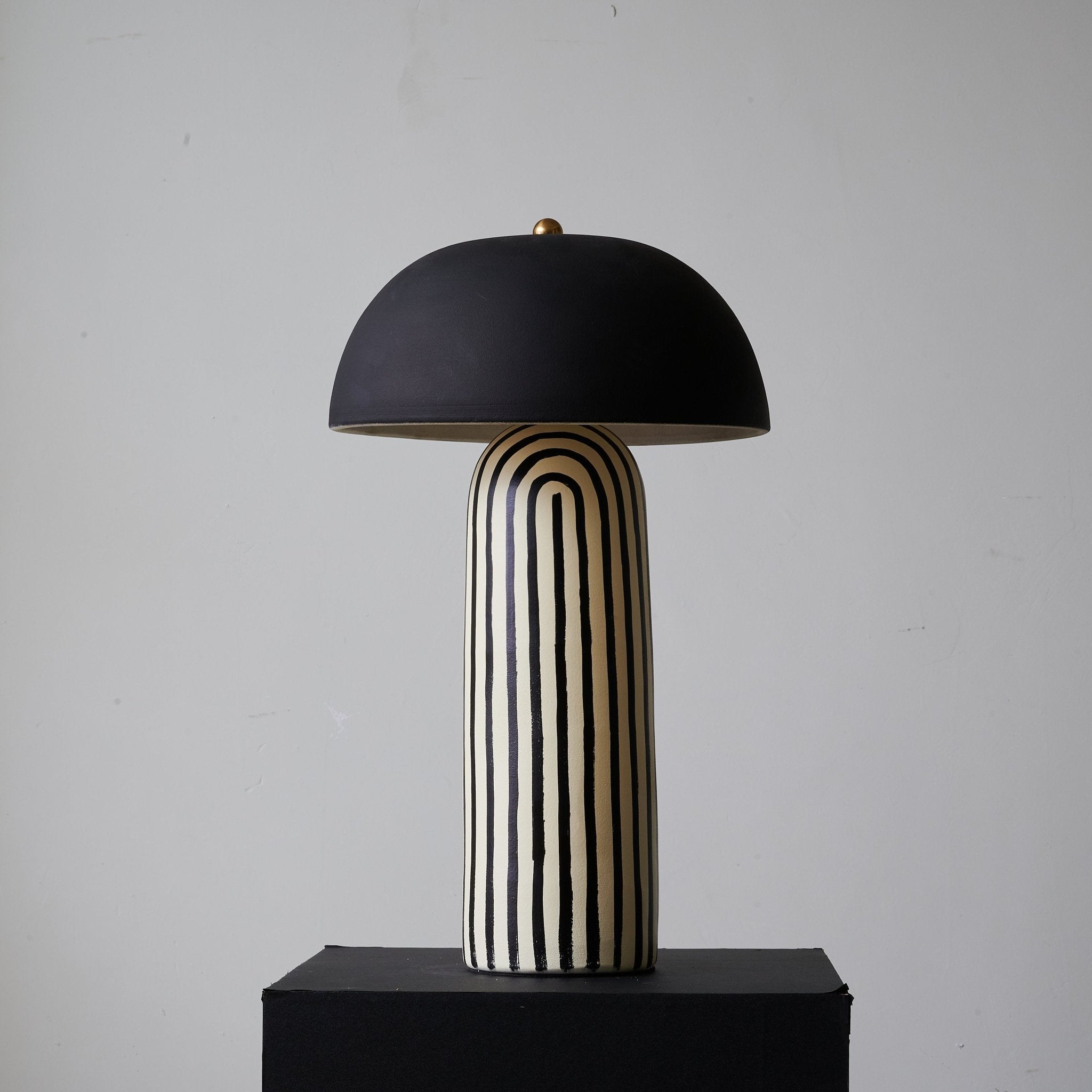 Tessa Striped Ceramic Table Lamp with Black Dome Shade for Living Room