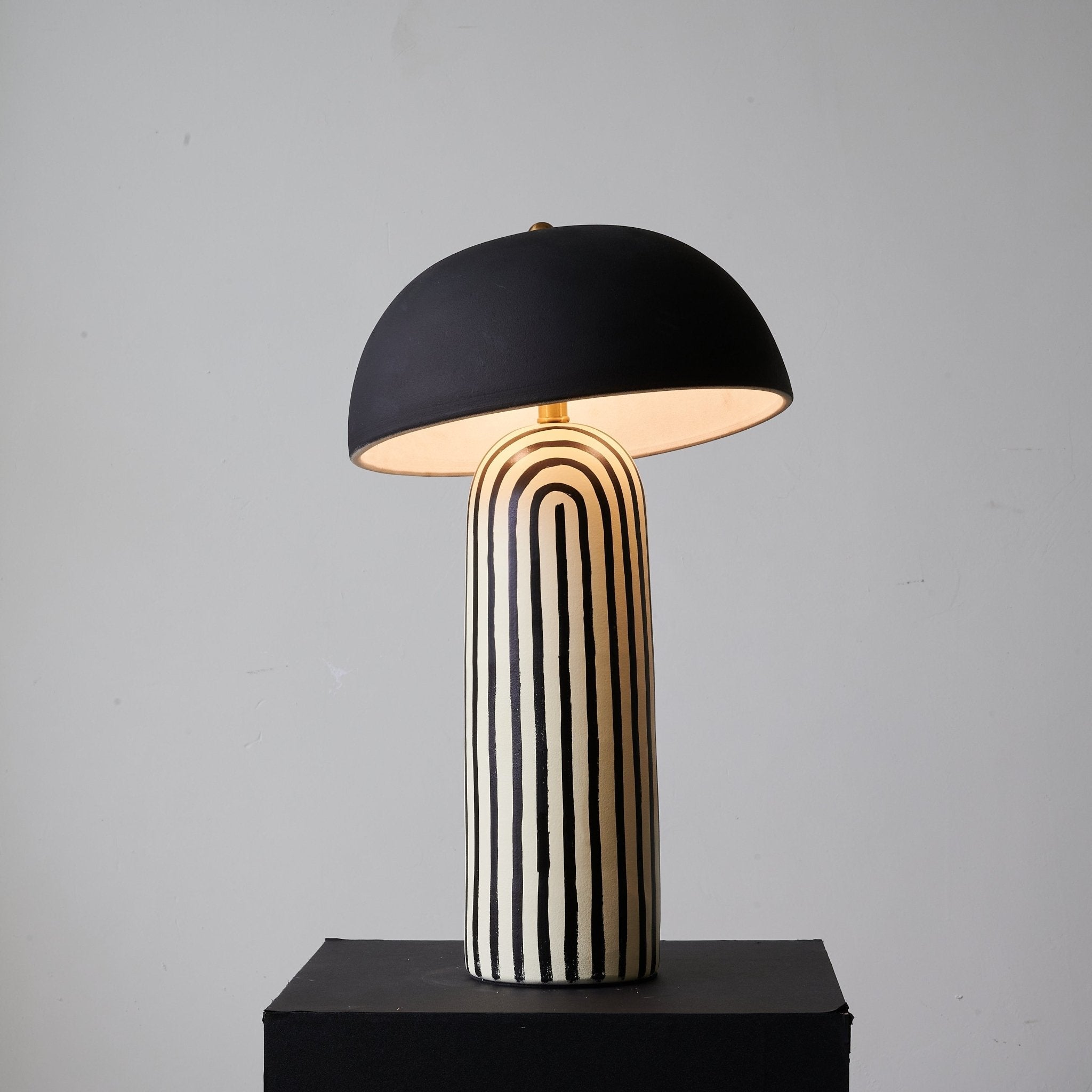 Tessa Striped Ceramic Table Lamp with Black Dome Shade for Living Room