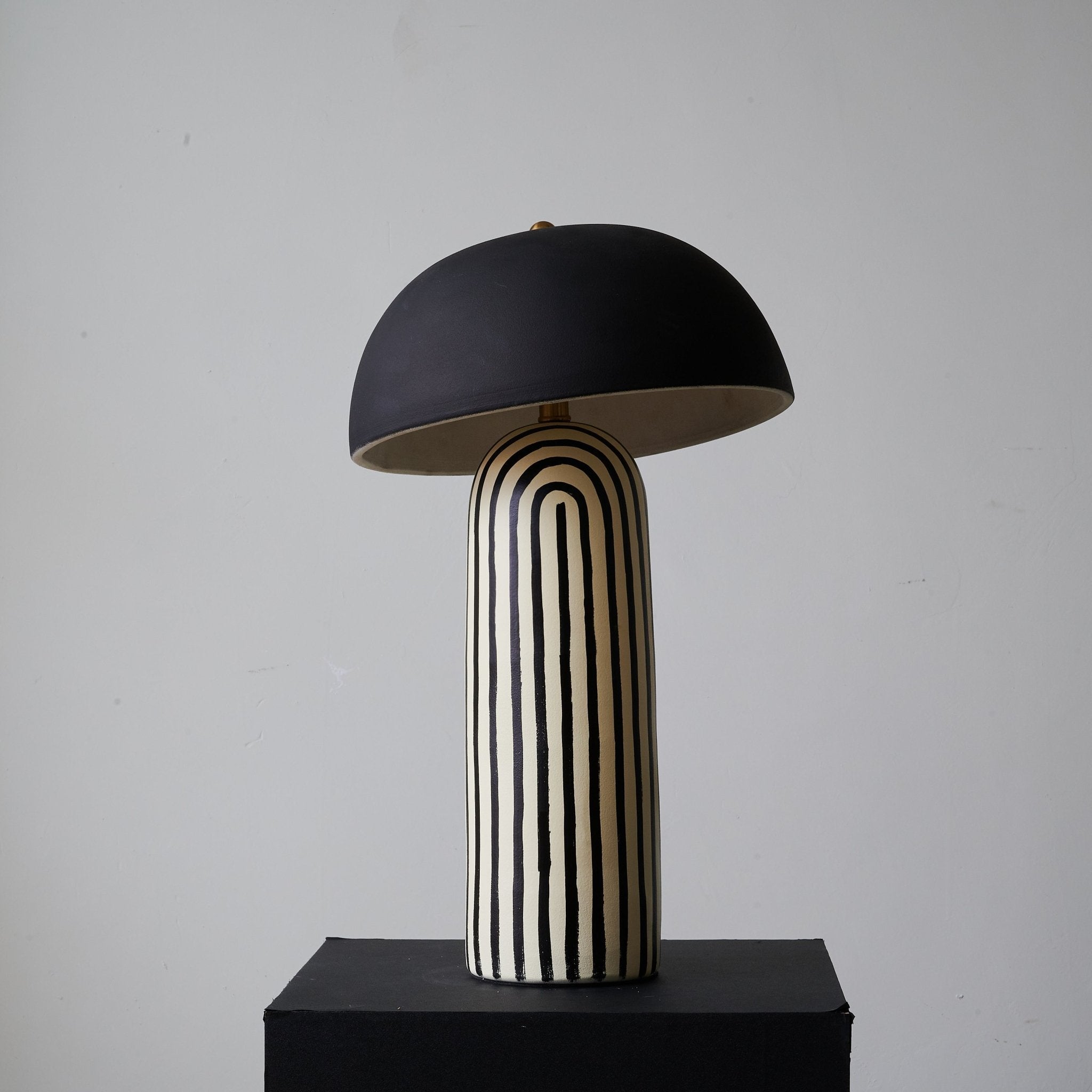 Tessa Striped Ceramic Table Lamp with Black Dome Shade for Living Room
