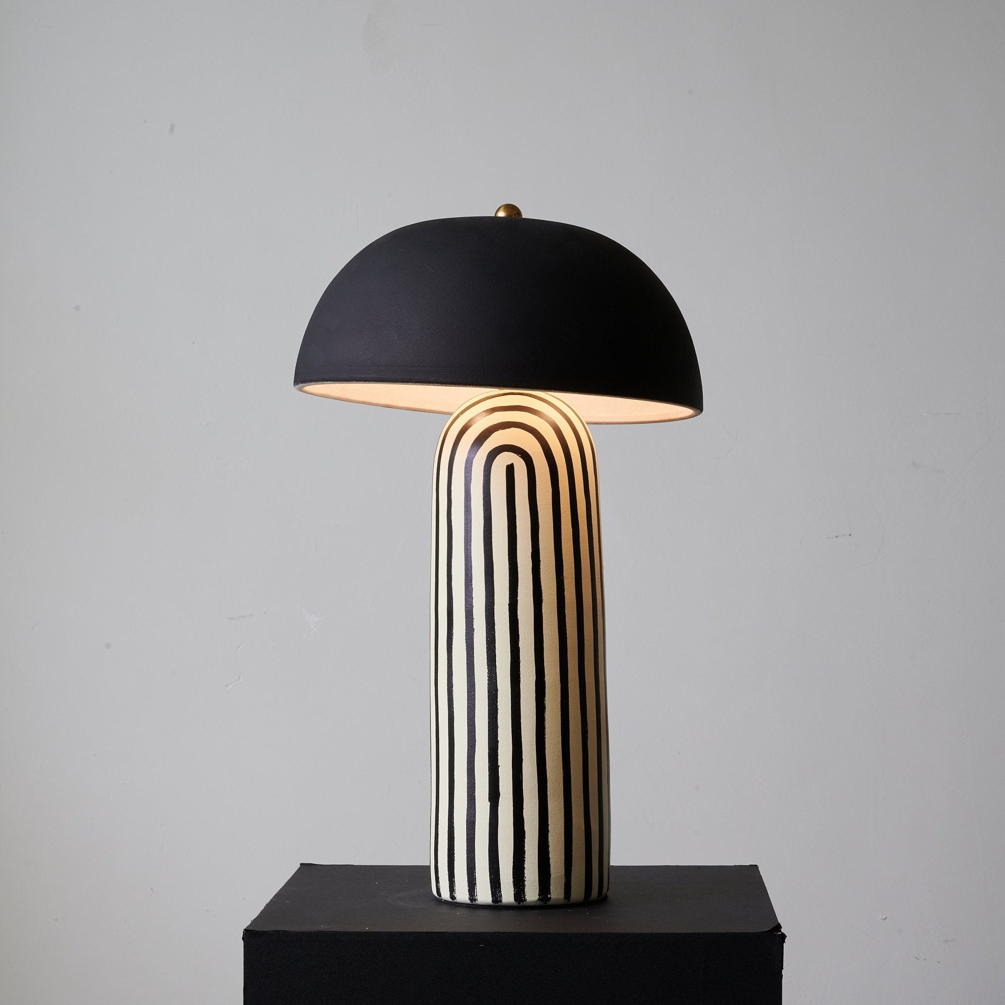 Tessa Striped Ceramic Table Lamp with Black Dome Shade for Living Room