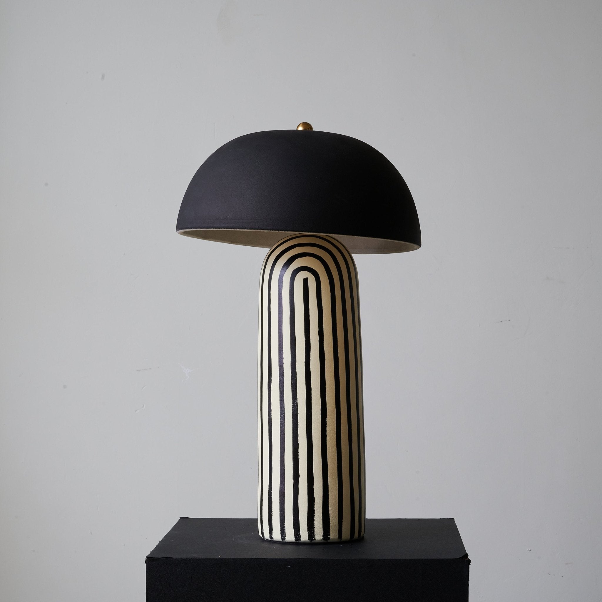 Tessa Striped Ceramic Table Lamp with Black Dome Shade for Living Room