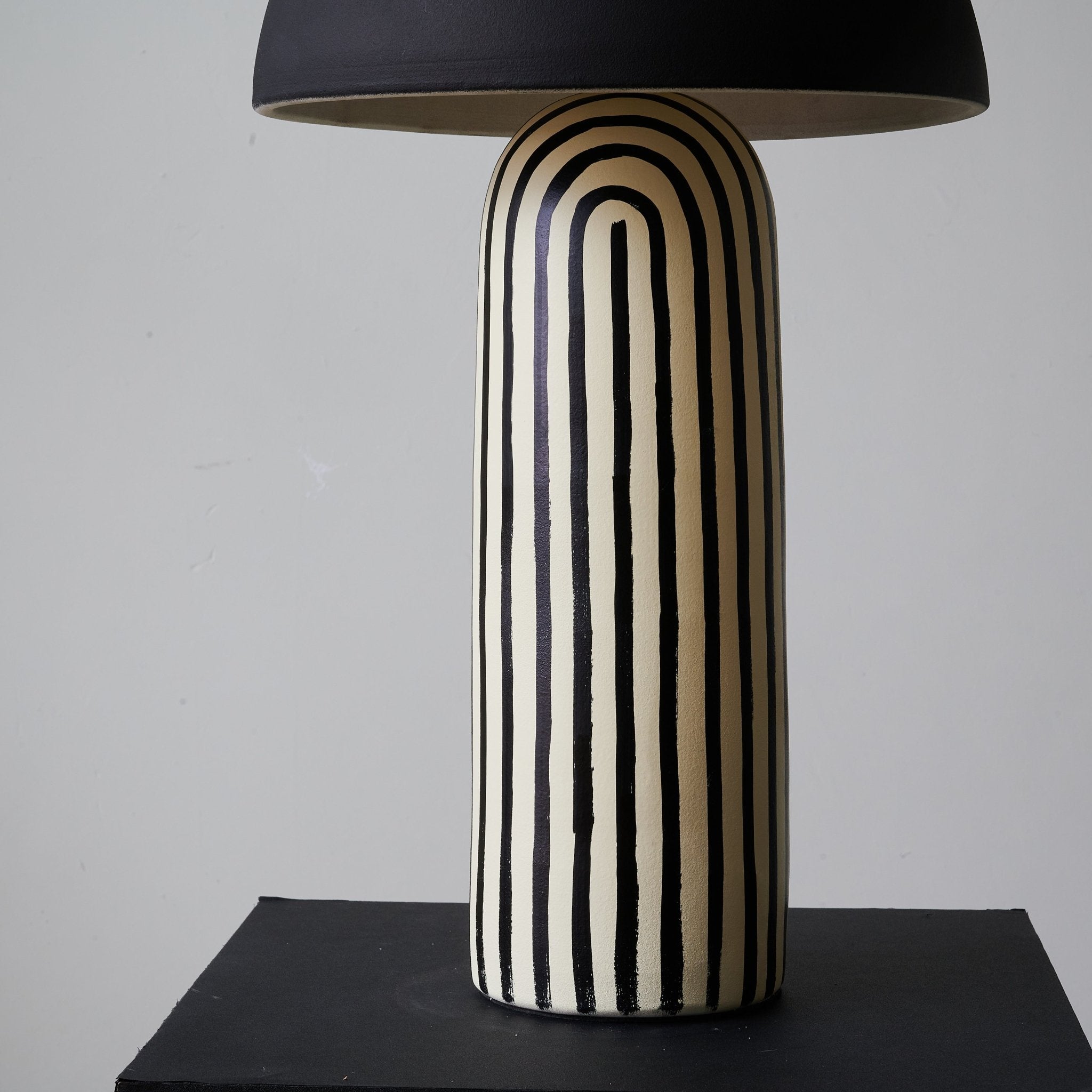 Tessa Striped Ceramic Table Lamp with Black Dome Shade for Living Room