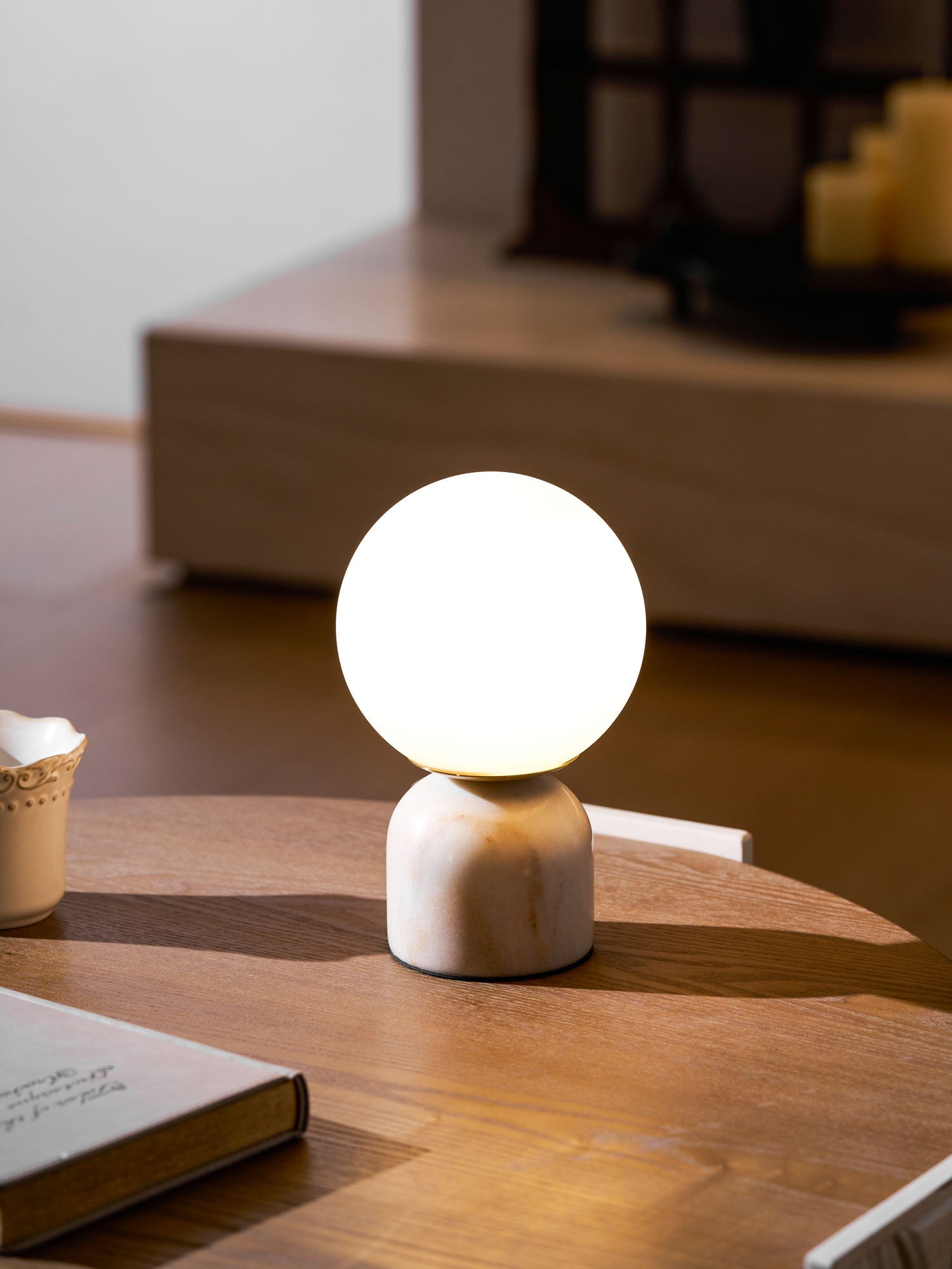 Marin Marble Base Glass Globe Table Lamp for Bedroom & Living Room