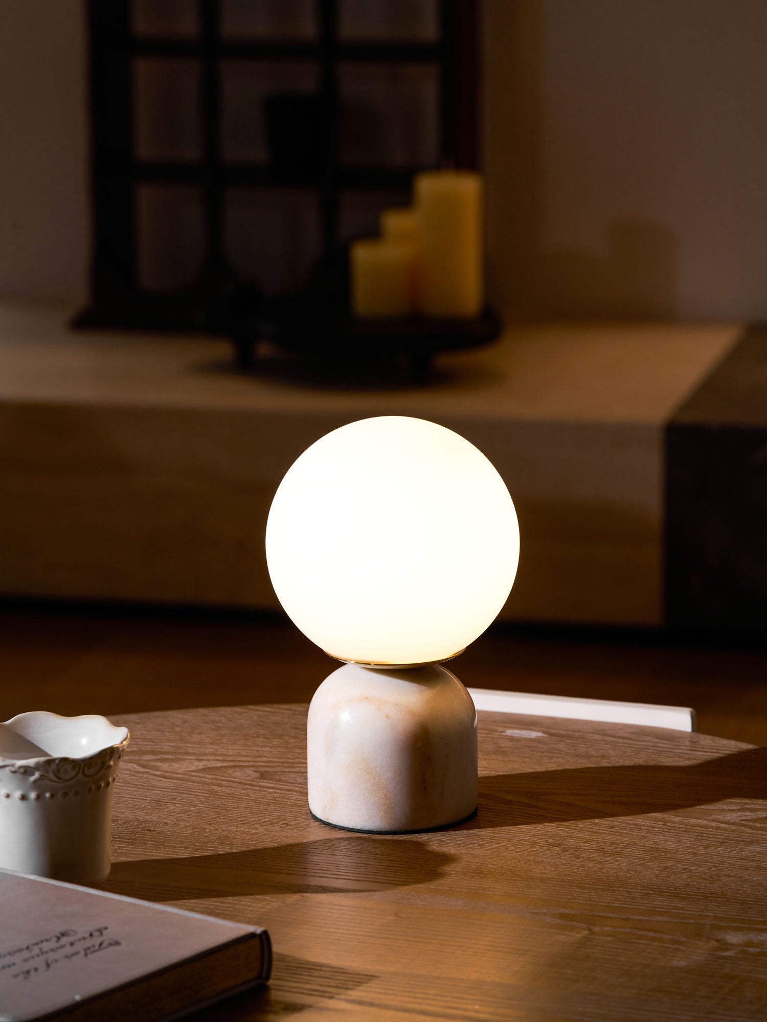 Marin Marble Base Glass Globe Table Lamp for Bedroom & Living Room