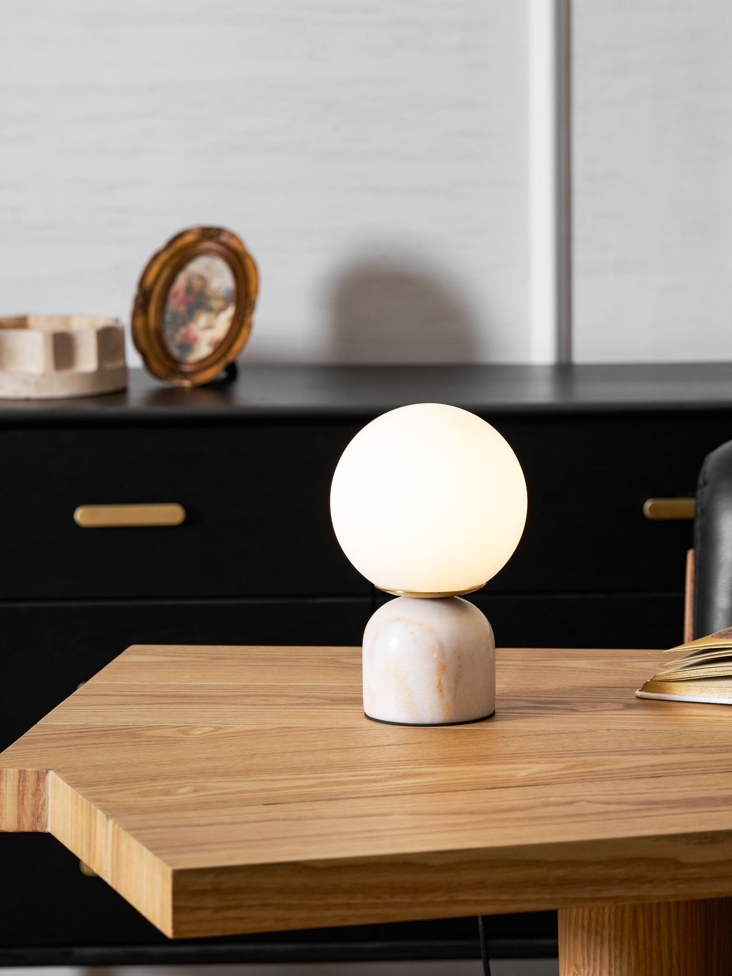 Marin Marble Base Glass Globe Table Lamp for Bedroom & Living Room