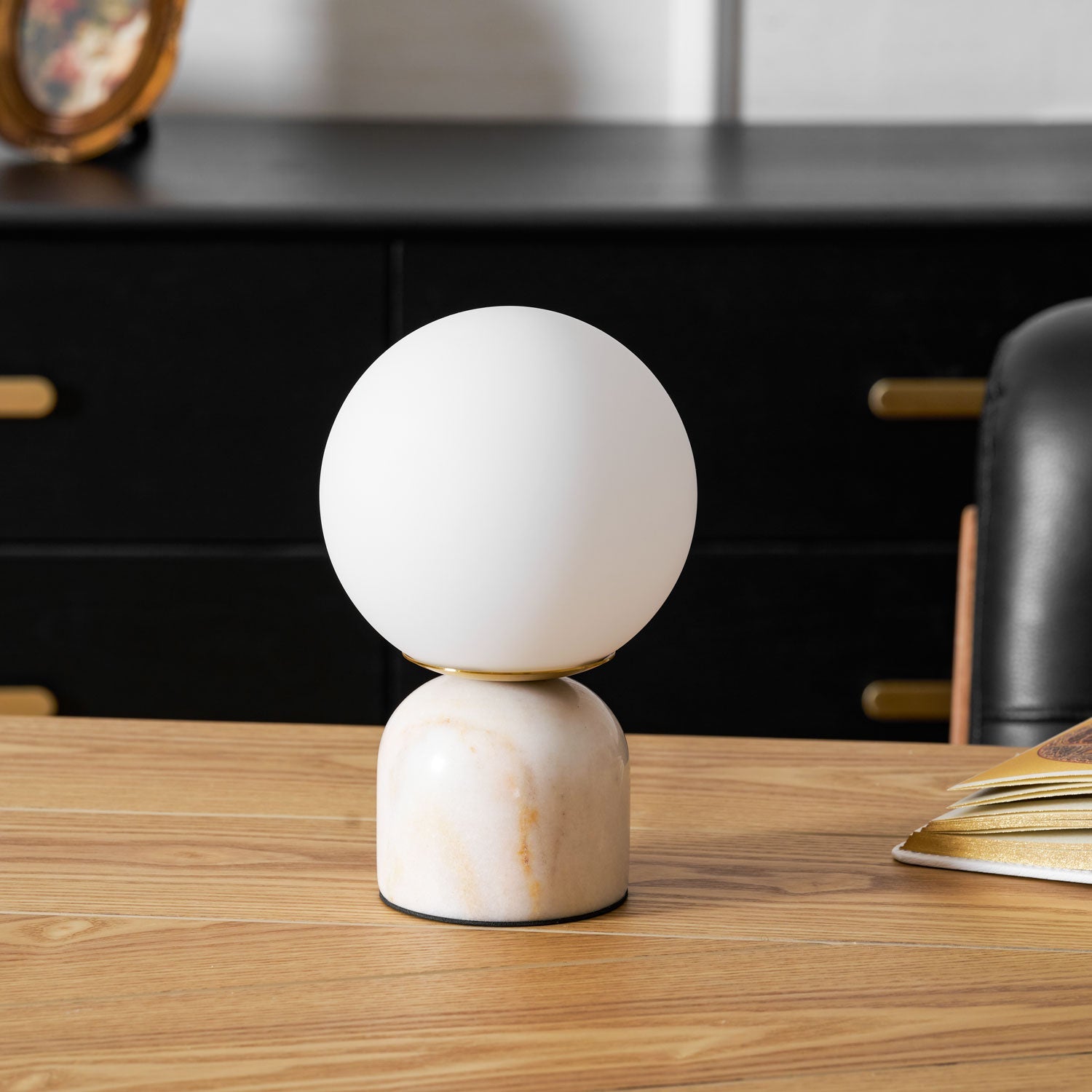 Marin Marble Base Glass Globe Table Lamp for Bedroom & Living Room