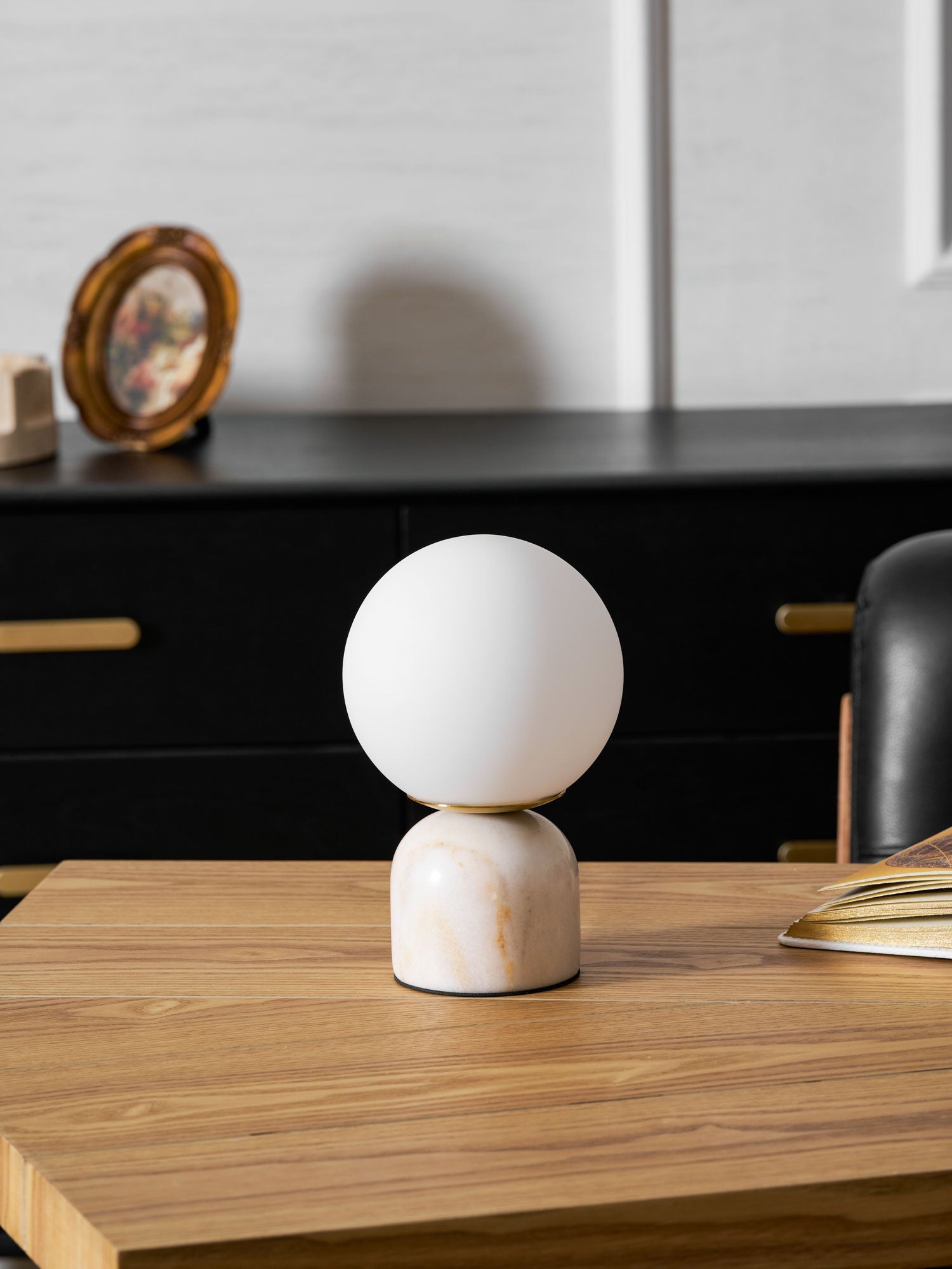 Marin Marble Base Glass Globe Table Lamp for Bedroom & Living Room
