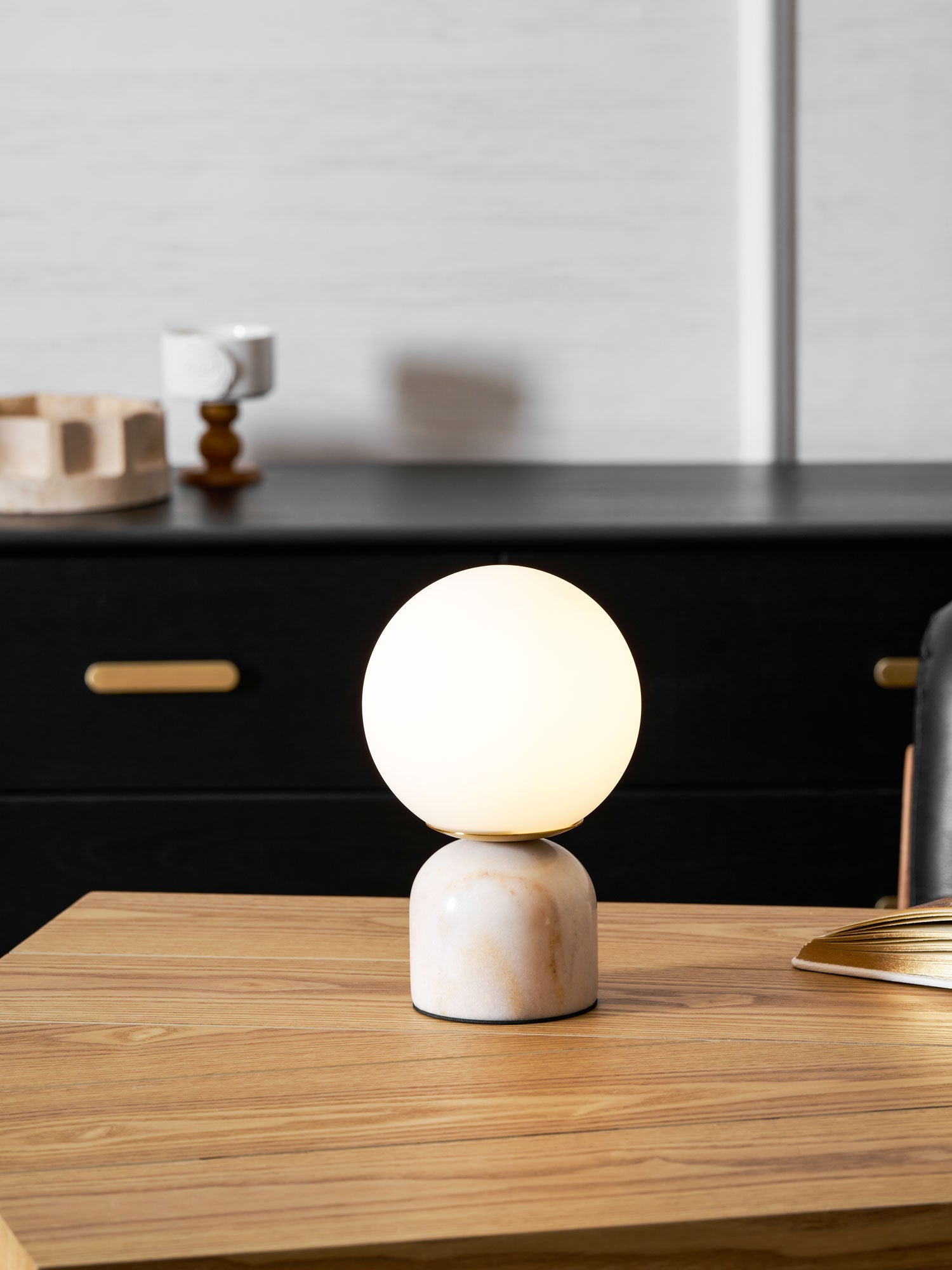 Marin Marble Base Glass Globe Table Lamp for Bedroom & Living Room