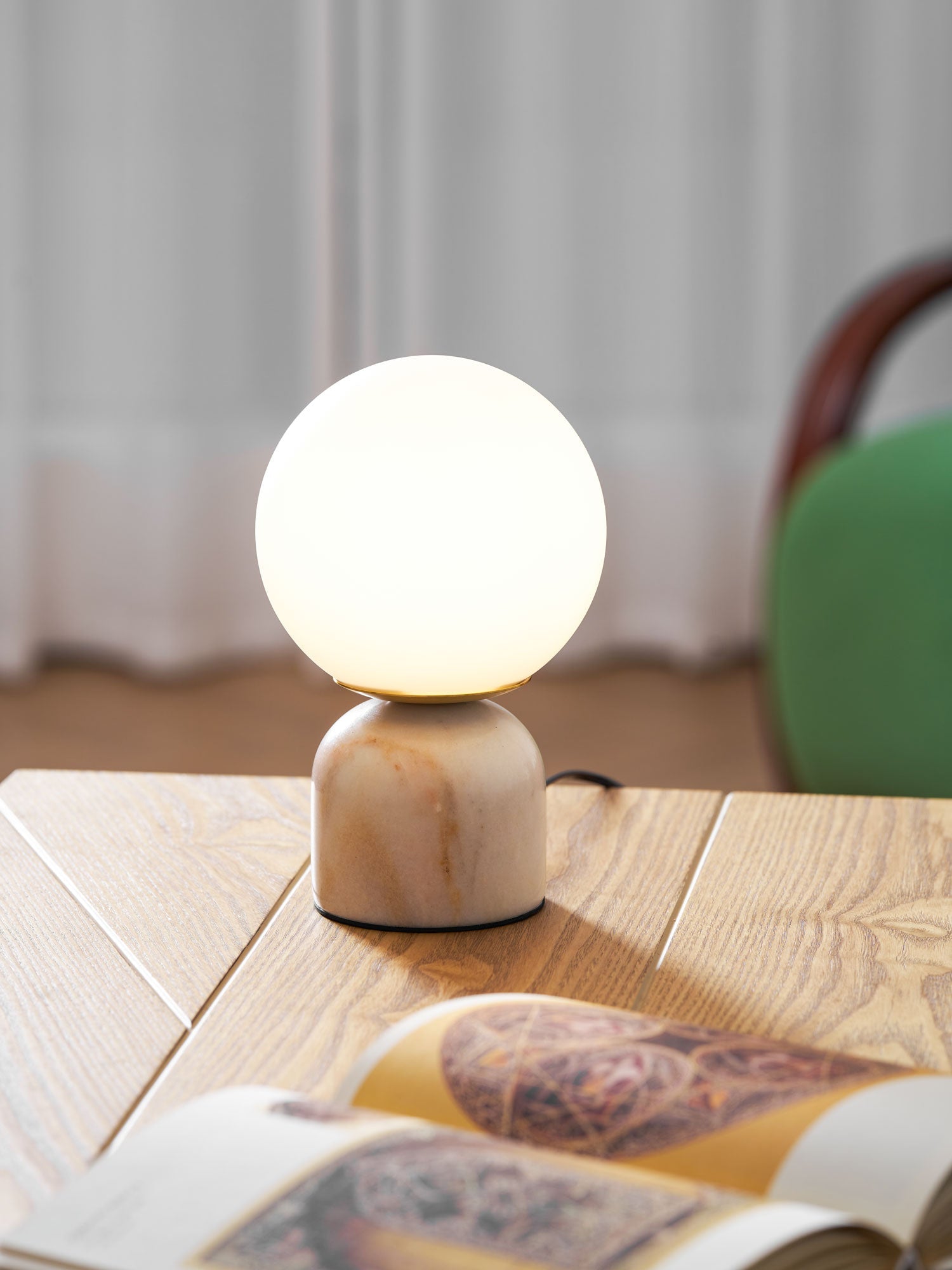 Marin Marble Base Glass Globe Table Lamp for Bedroom & Living Room