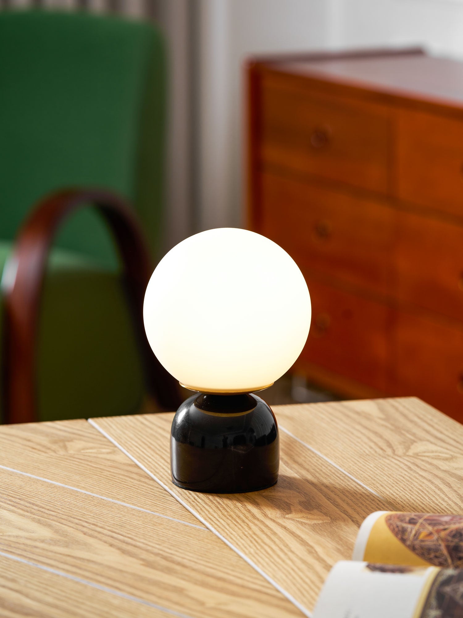 Marin Marble Base Glass Globe Table Lamp for Bedroom & Living Room