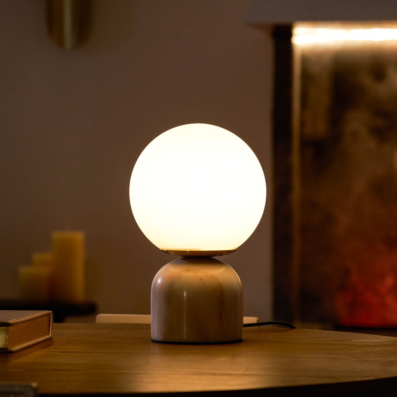 Marin Marble Base Glass Globe Table Lamp for Bedroom & Living Room