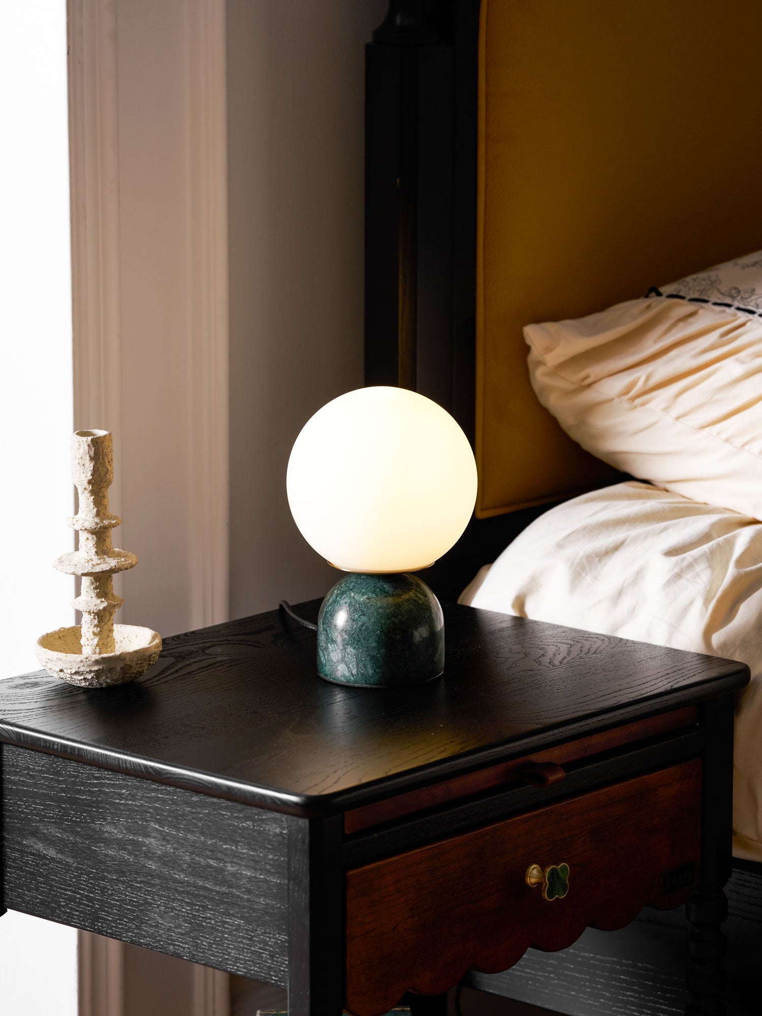 Marin Marble Base Glass Globe Table Lamp for Bedroom & Living Room