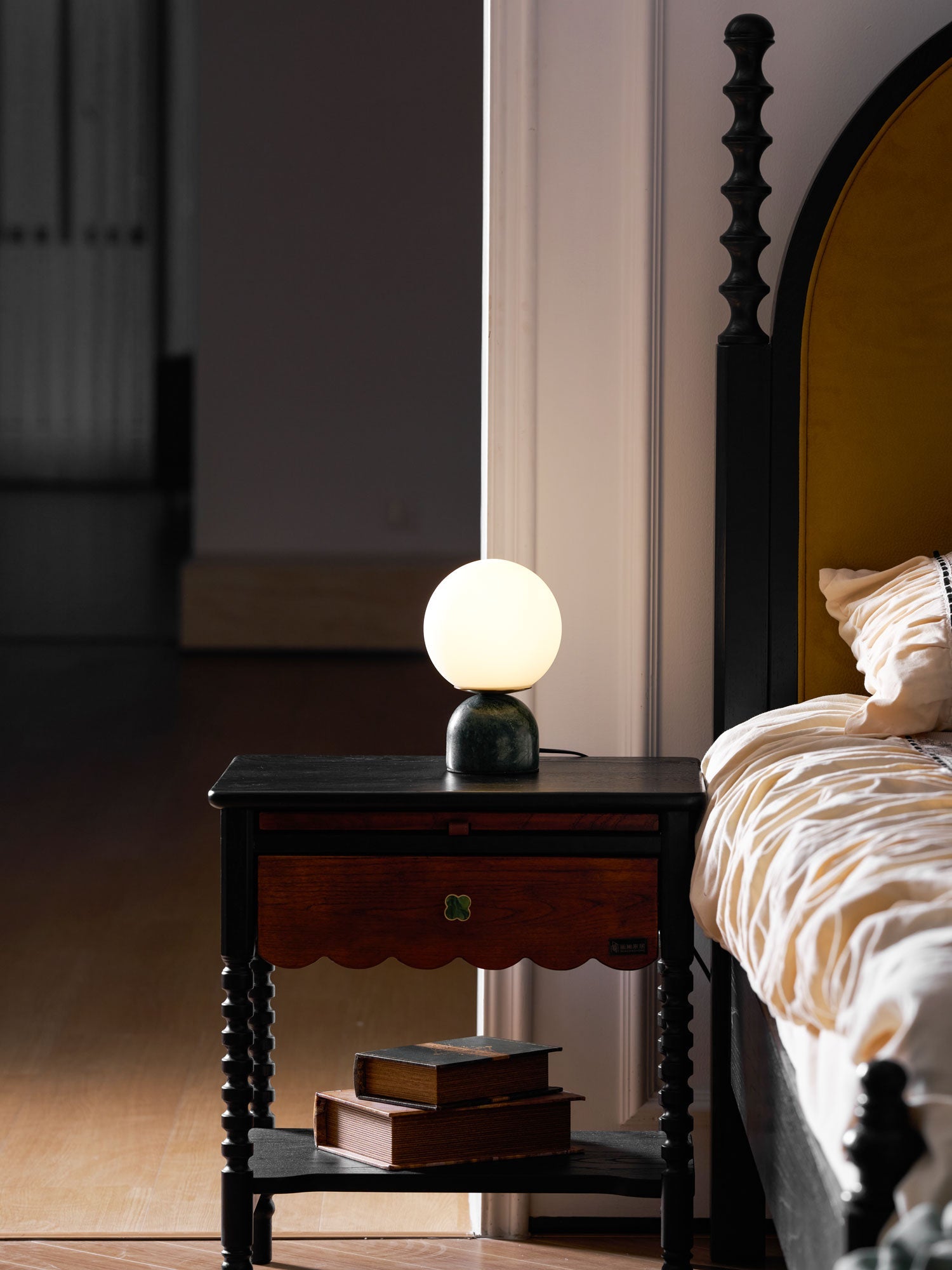 Marin Marble Base Glass Globe Table Lamp for Bedroom & Living Room