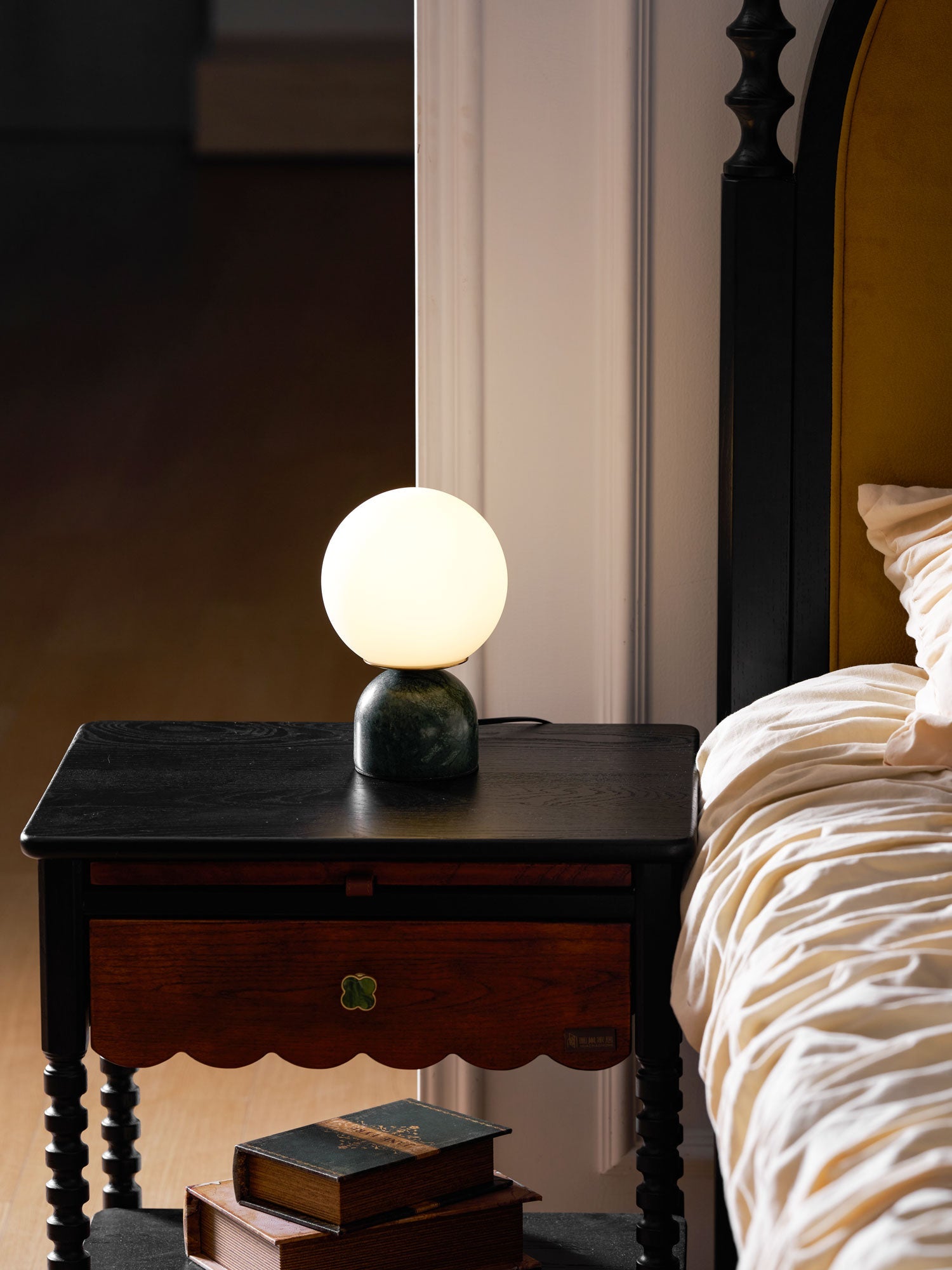 Marin Marble Base Glass Globe Table Lamp for Bedroom & Living Room