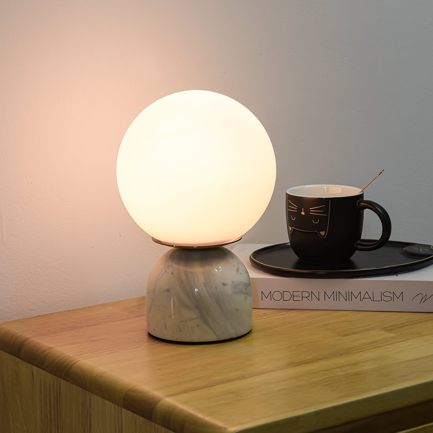 Marin Marble Base Glass Globe Table Lamp for Bedroom & Living Room