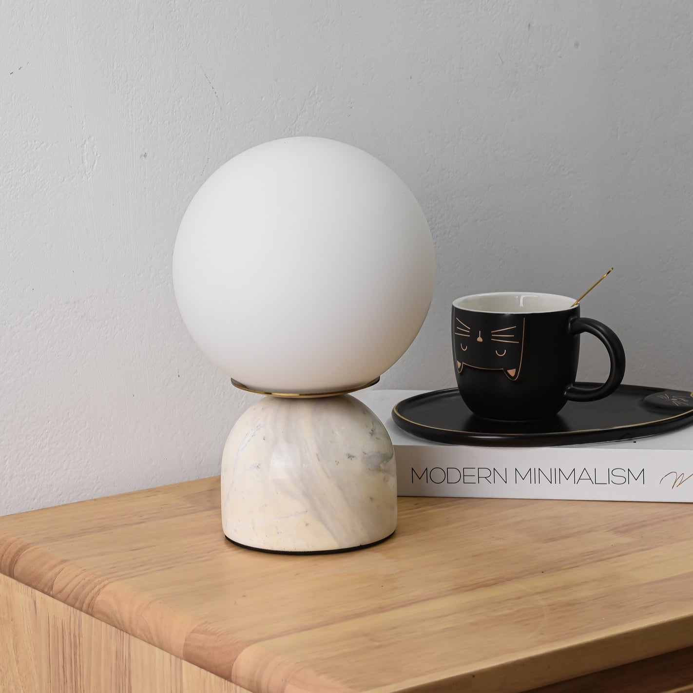 Marin Marble Base Glass Globe Table Lamp for Bedroom & Living Room