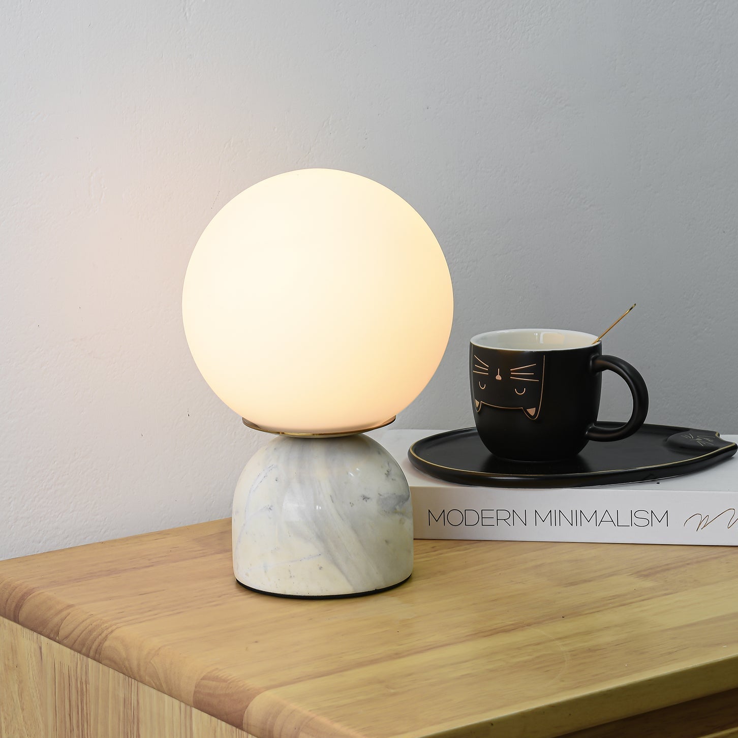Marin Marble Base Glass Globe Table Lamp for Bedroom & Living Room