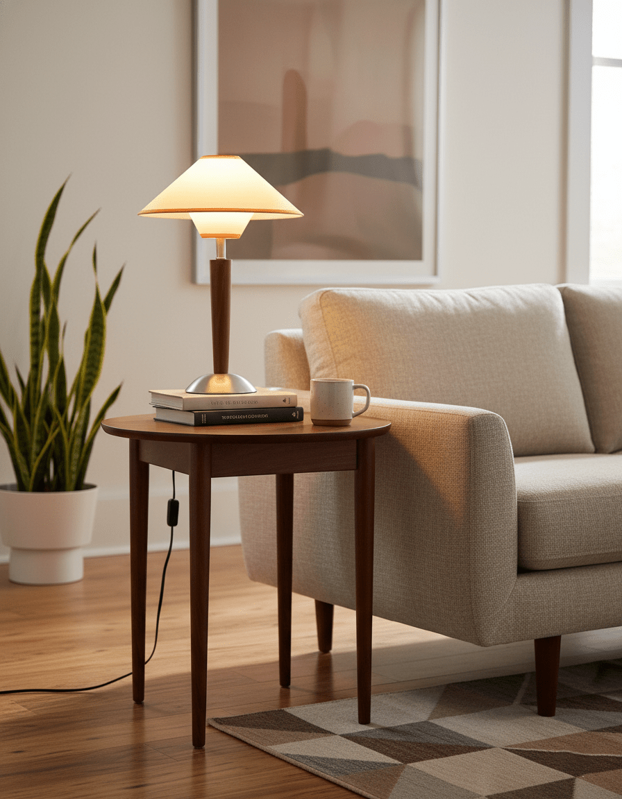 Alden Wood and Metal Fabric Shade Bedside Table Lamp for Living Rooms