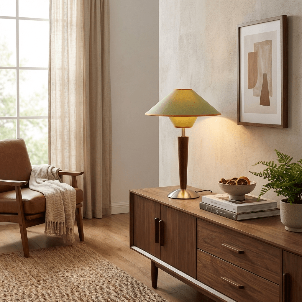 Alden Wood and Metal Fabric Shade Bedside Table Lamp for Living Rooms