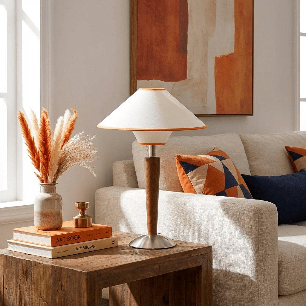 Alden Wood and Metal Fabric Shade Bedside Table Lamp for Living Rooms