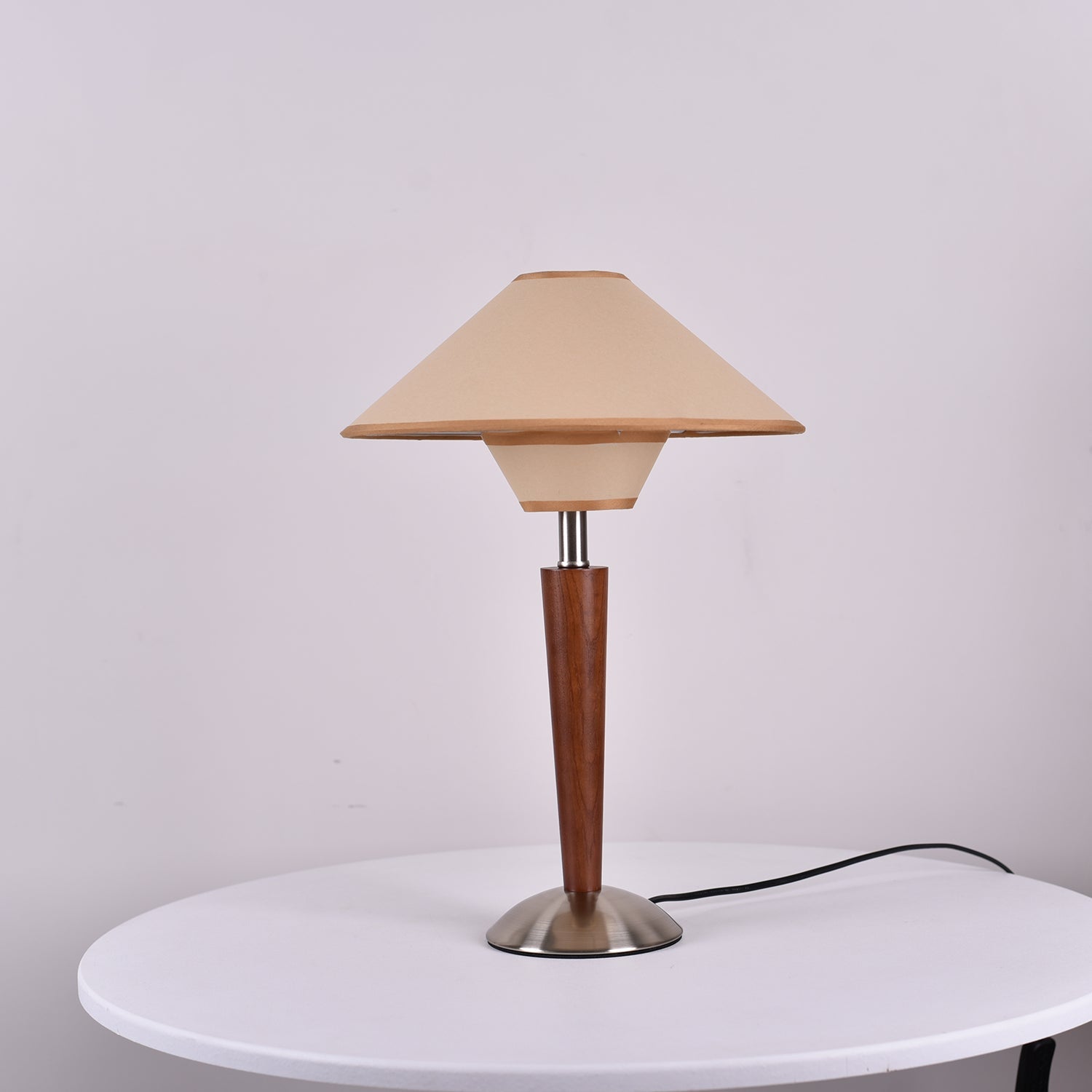Alden Wood and Metal Fabric Shade Bedside Table Lamp for Living Rooms