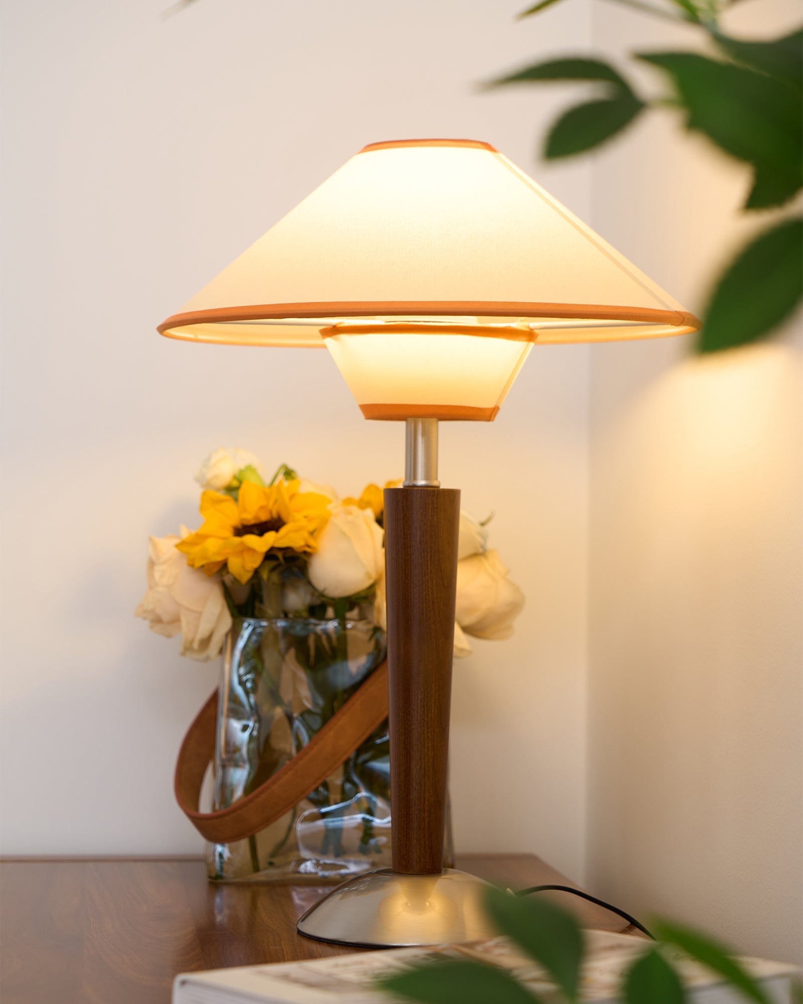 Alden Wood and Metal Fabric Shade Bedside Table Lamp for Living Rooms
