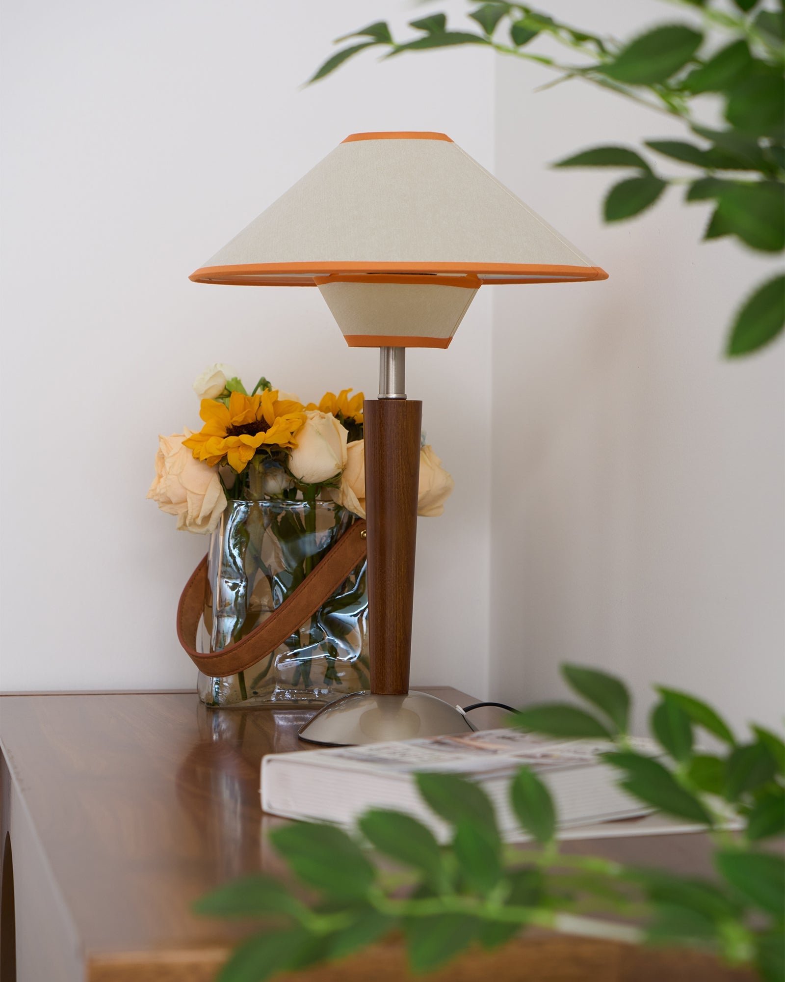 Alden Wood and Metal Fabric Shade Bedside Table Lamp for Living Rooms