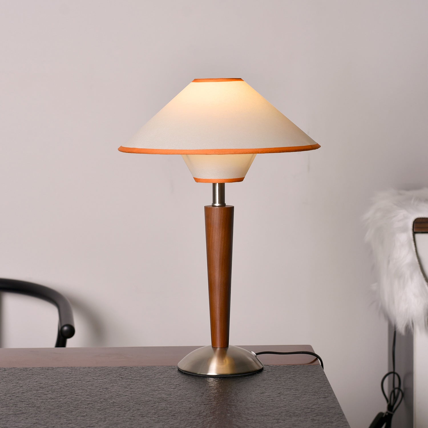 Alden Wood and Metal Fabric Shade Bedside Table Lamp for Living Rooms