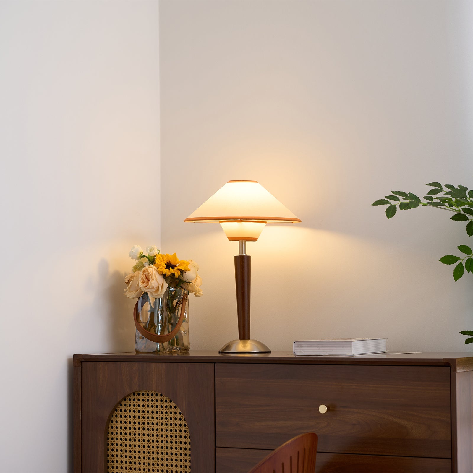 Alden Wood and Metal Fabric Shade Bedside Table Lamp for Living Rooms