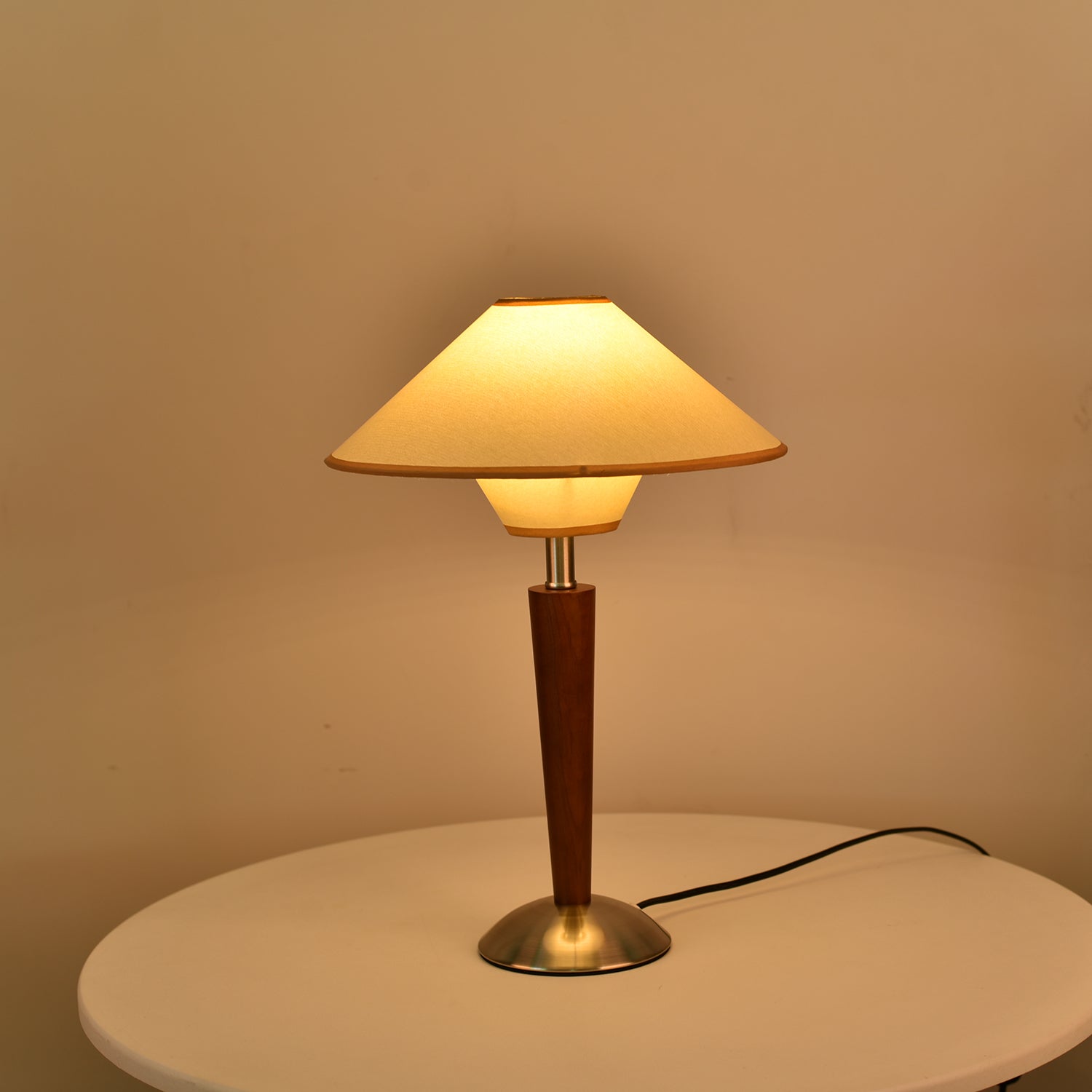 Alden Wood and Metal Fabric Shade Bedside Table Lamp for Living Rooms